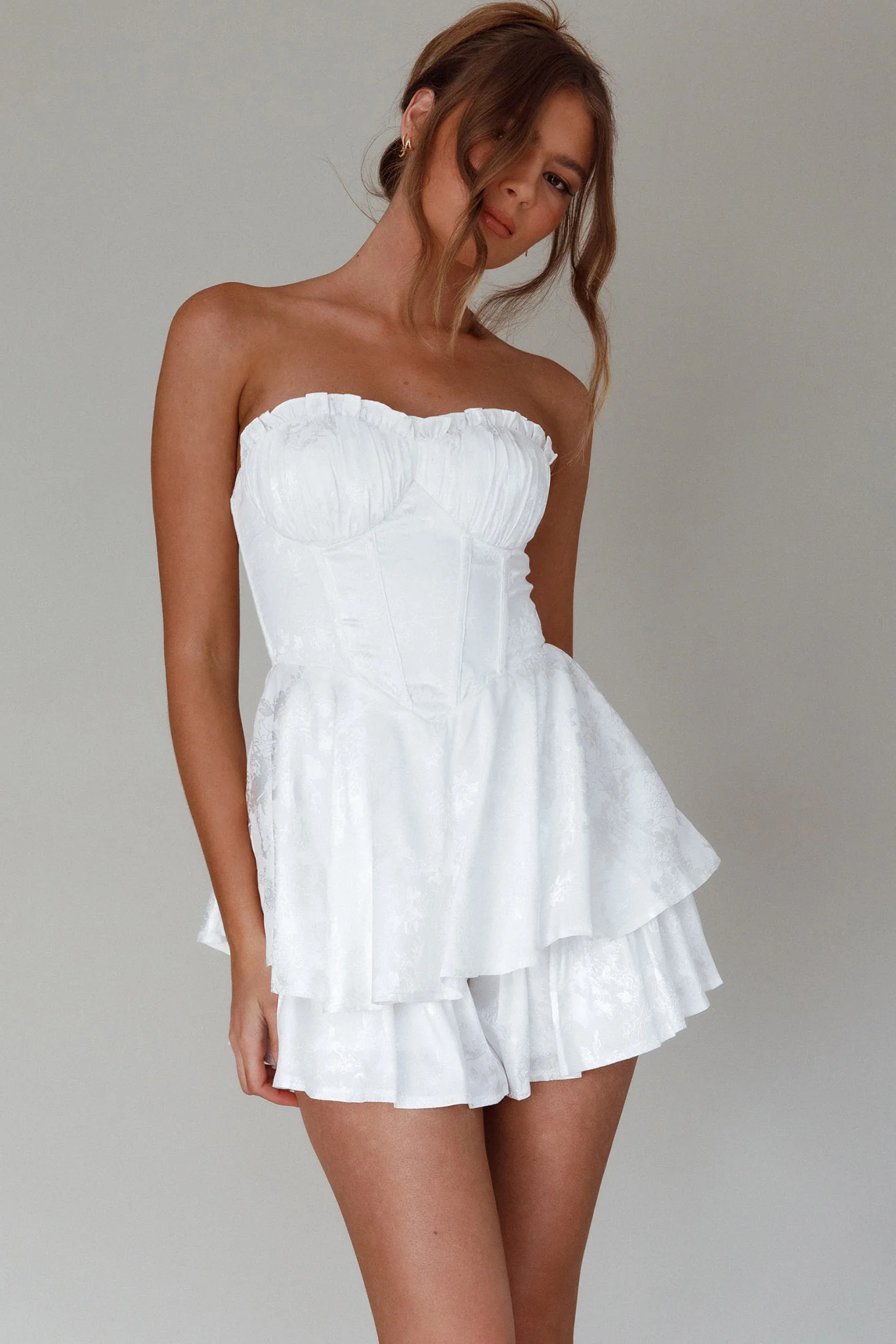 Paris Muse Gathered Bust Romper White - Image 3