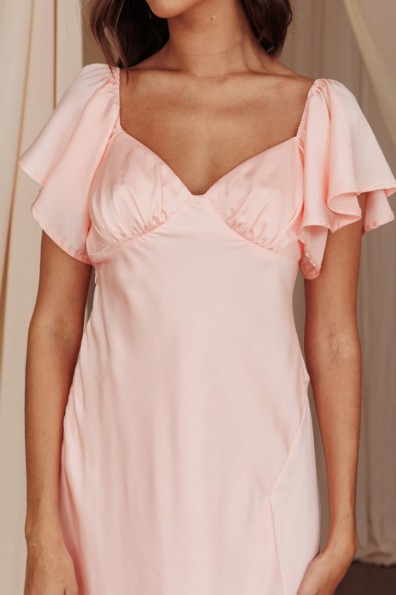 Park Avenue Flutter Sleeve Side Split Midi Dress Blush - Image 10