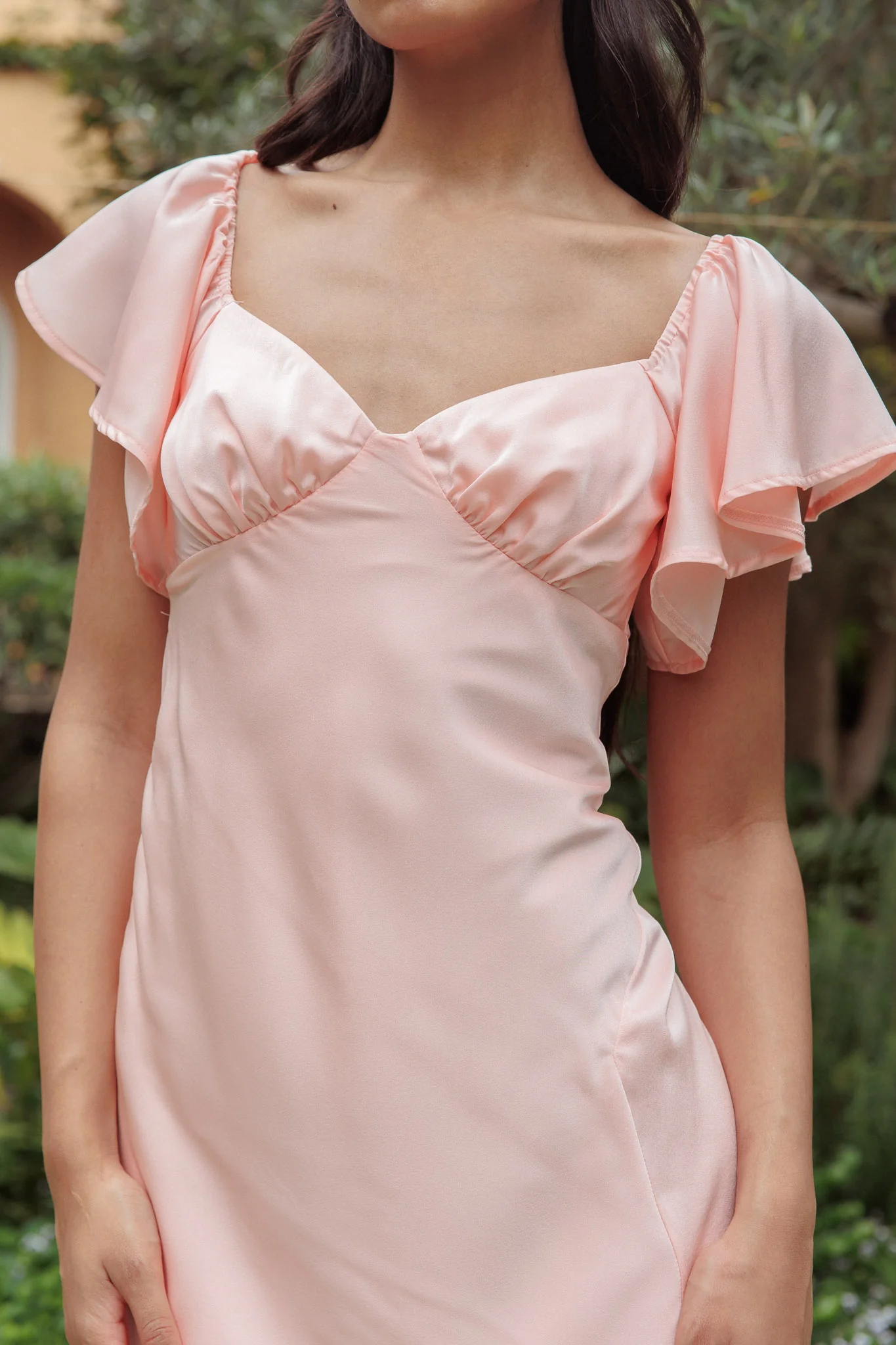 Park Avenue Flutter Sleeve Side Split Midi Dress Blush - Image 5
