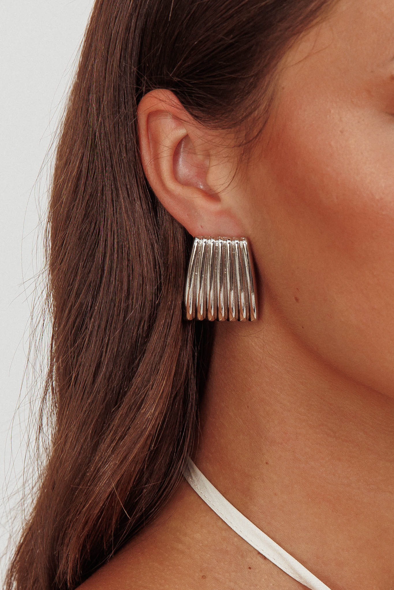 Parker Ridged Geometric Earrings Dark Silver - Image 2