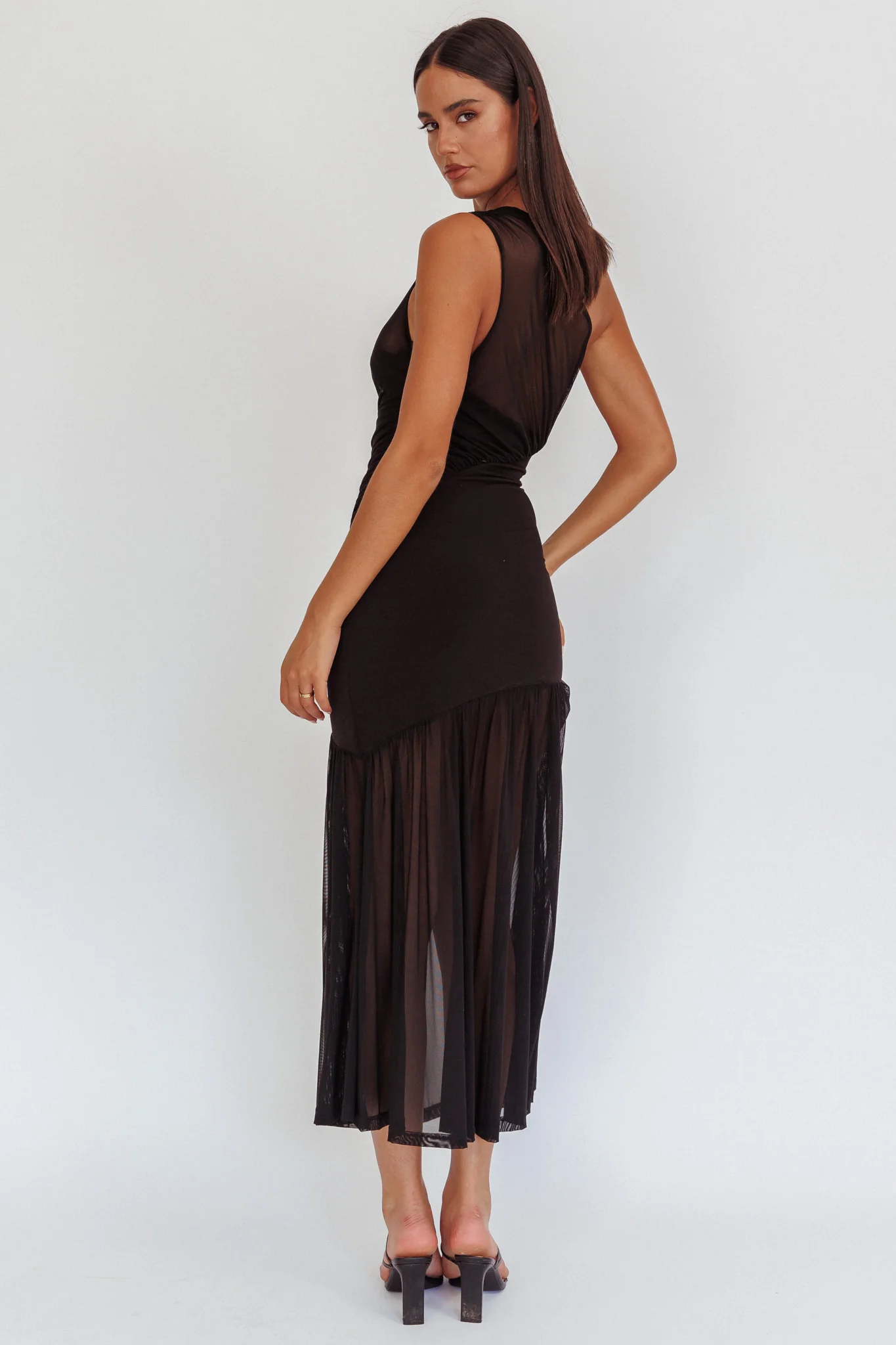 Passion One-Shoulder Mesh Maxi Dress Black - Image 2