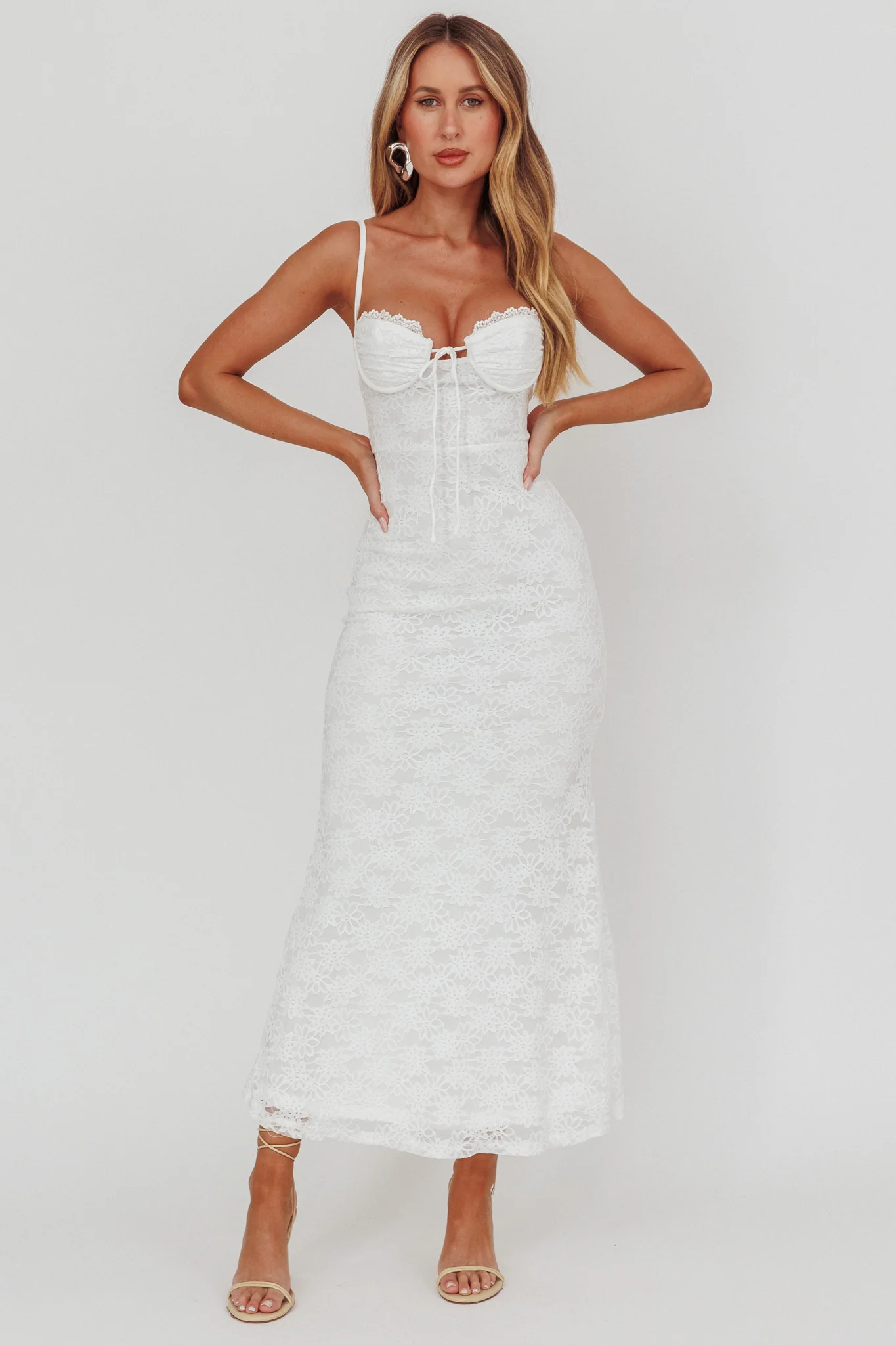Passione Tied Bust Lace Maxi Dress White - Image 5