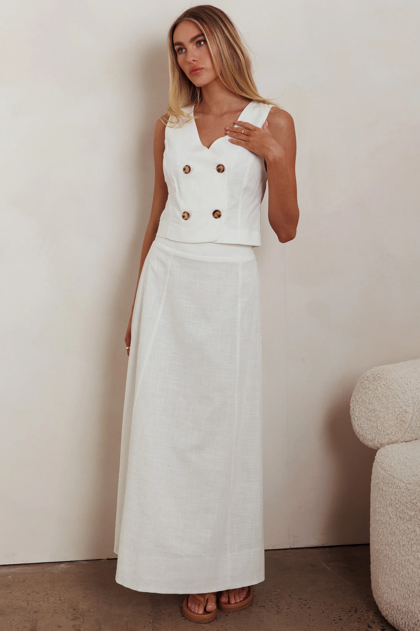 Payday Sleeveless Double Breasted Vest Top Off White - Image 3