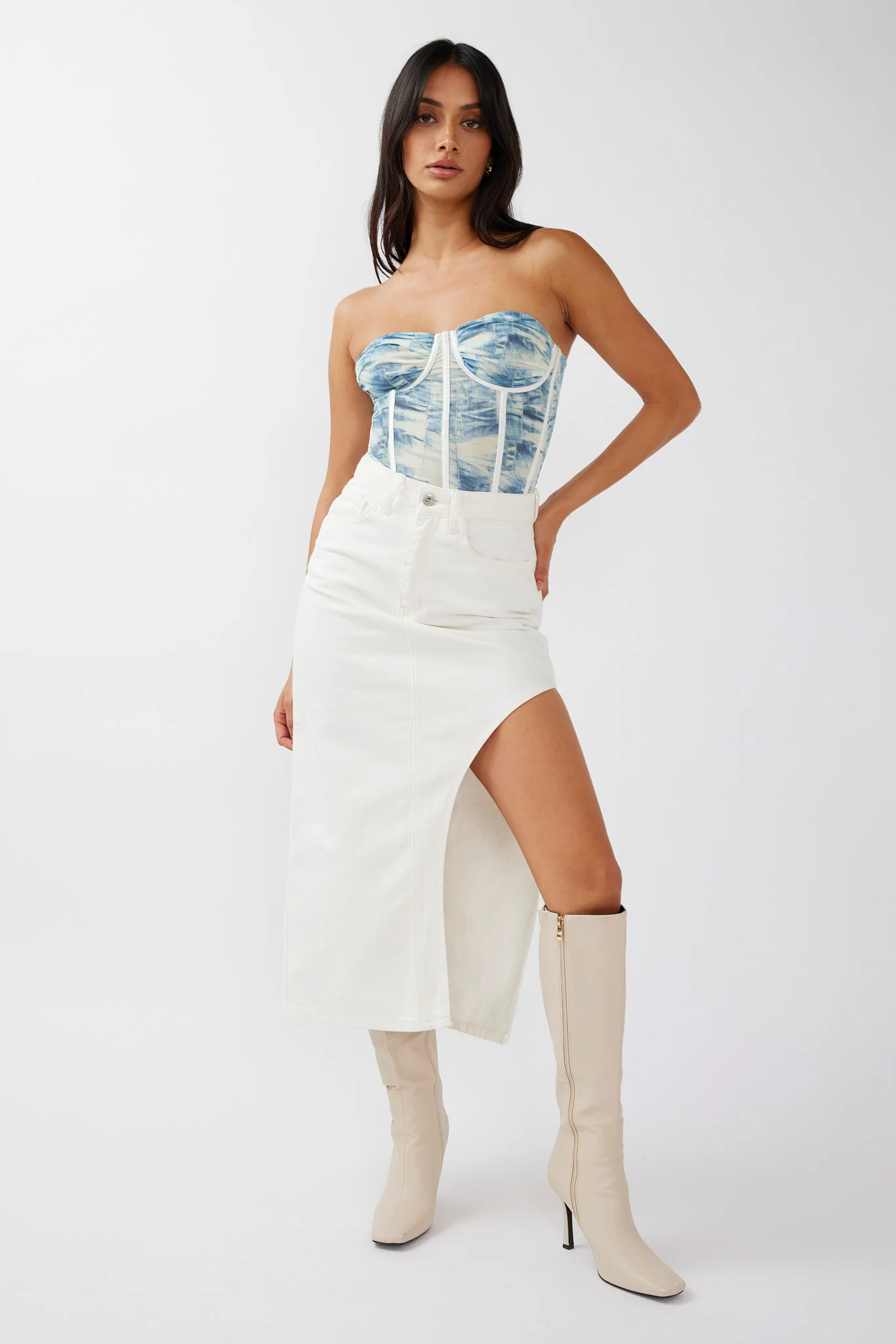 Peachy Keen Cut-Out Split Midi Skirt White - Image 2
