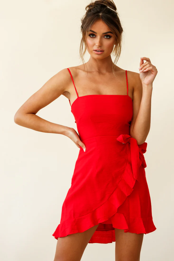 Pepita Cami Strap Wrap Dress Red - Image 6
