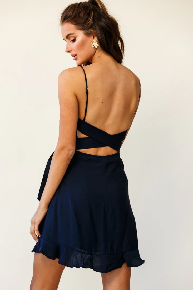 Pepita Cami Strap Wrap Dress Navy - Image 3