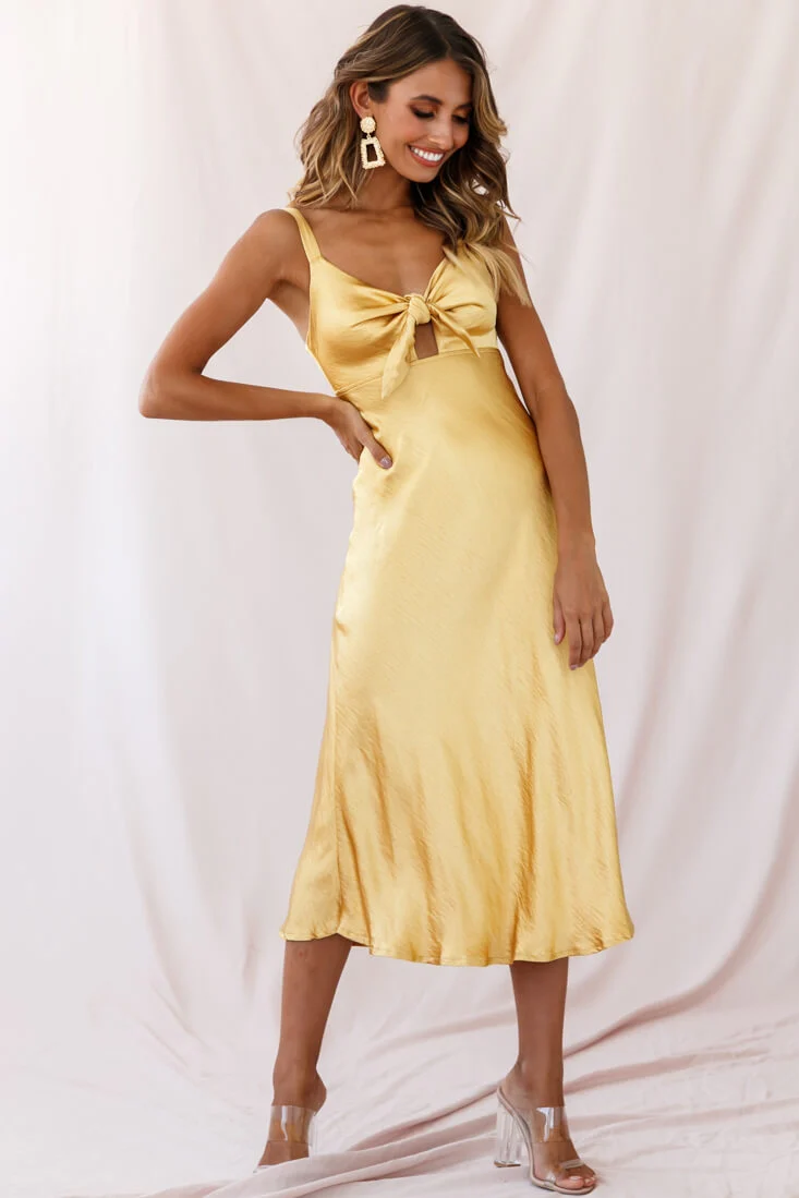Perfect Day Satin Midi Dress Mustard - Image 12