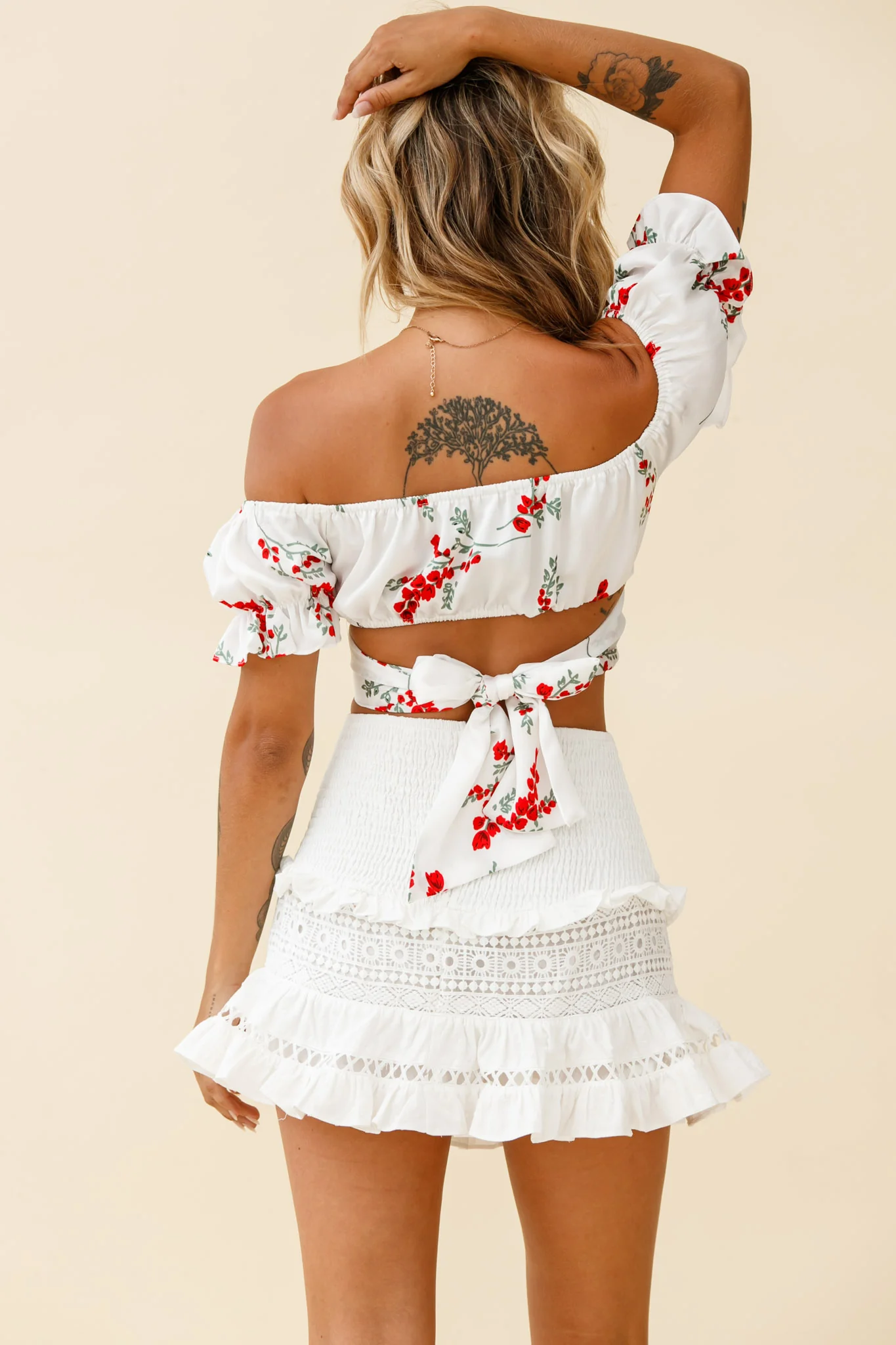 Perfect Timing Pleated Waist Frill Trim Mini Skirt White - Image 2