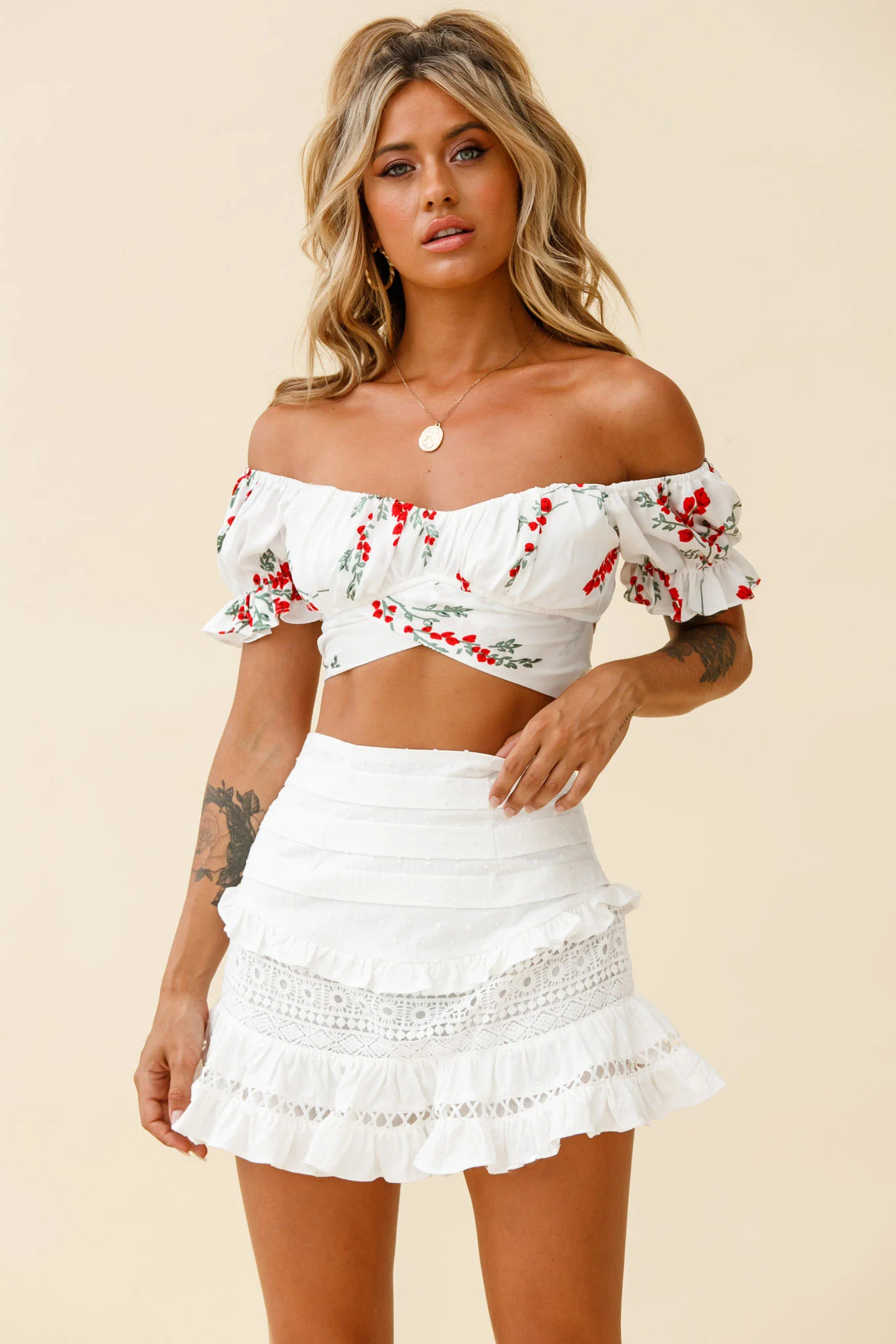 Perfect Timing Pleated Waist Frill Trim Mini Skirt White - Image 4