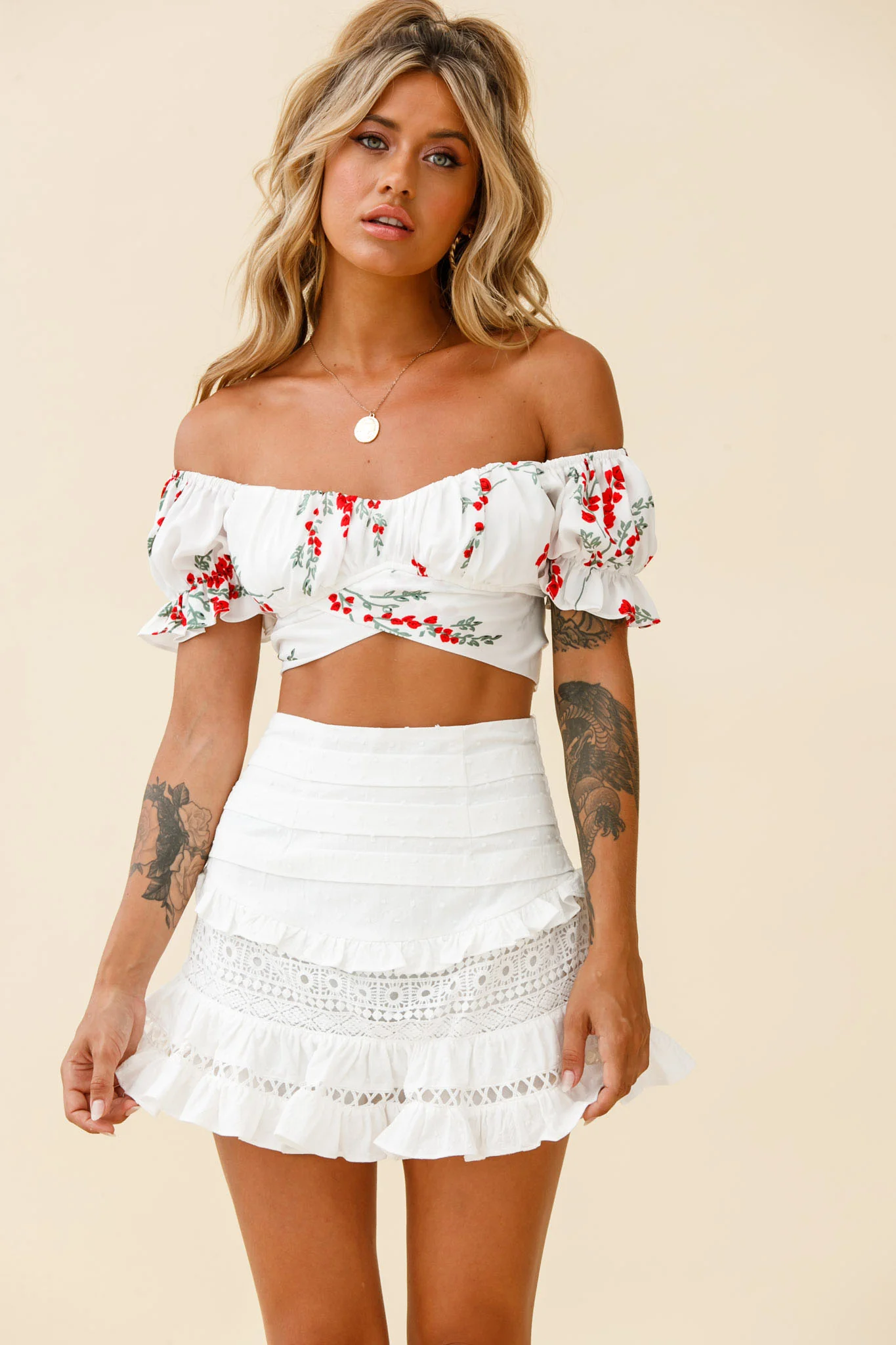 Perfect Timing Pleated Waist Frill Trim Mini Skirt White - Image 6