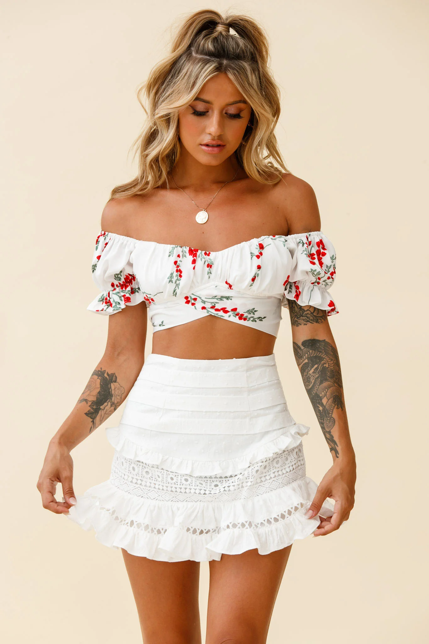 Perfect Timing Pleated Waist Frill Trim Mini Skirt White - Image 7
