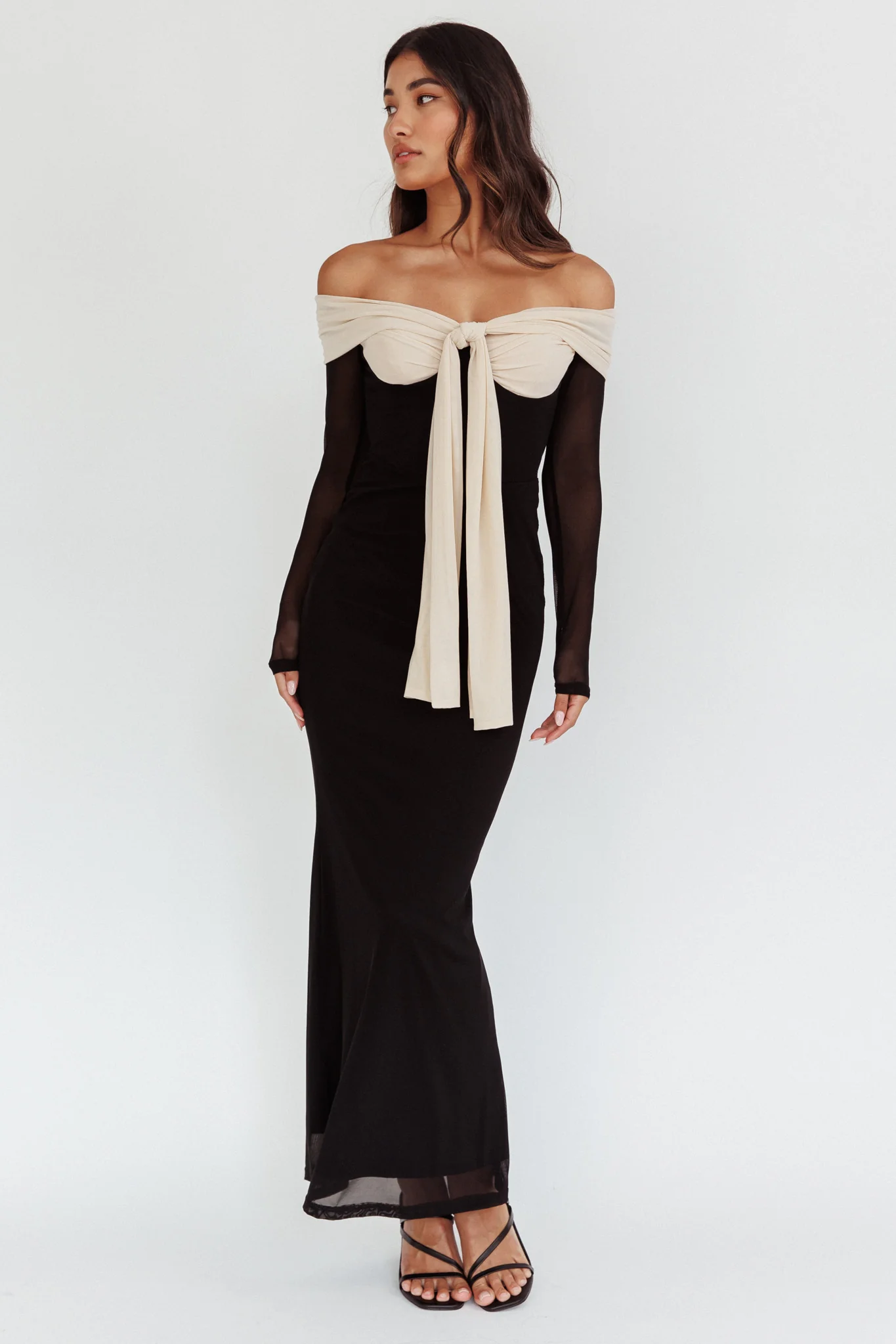 Perfect Worlds Off Shoulder Maxi Dress Black - Image 4