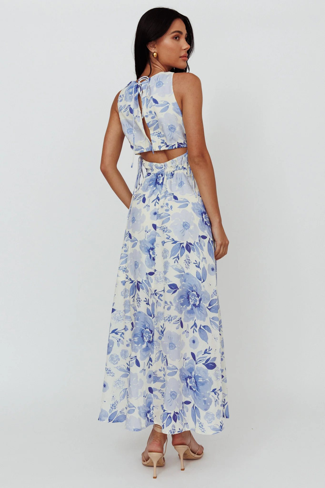 Perla V-Neck Drawstring Maxi Dress Floral Blue - Image 2