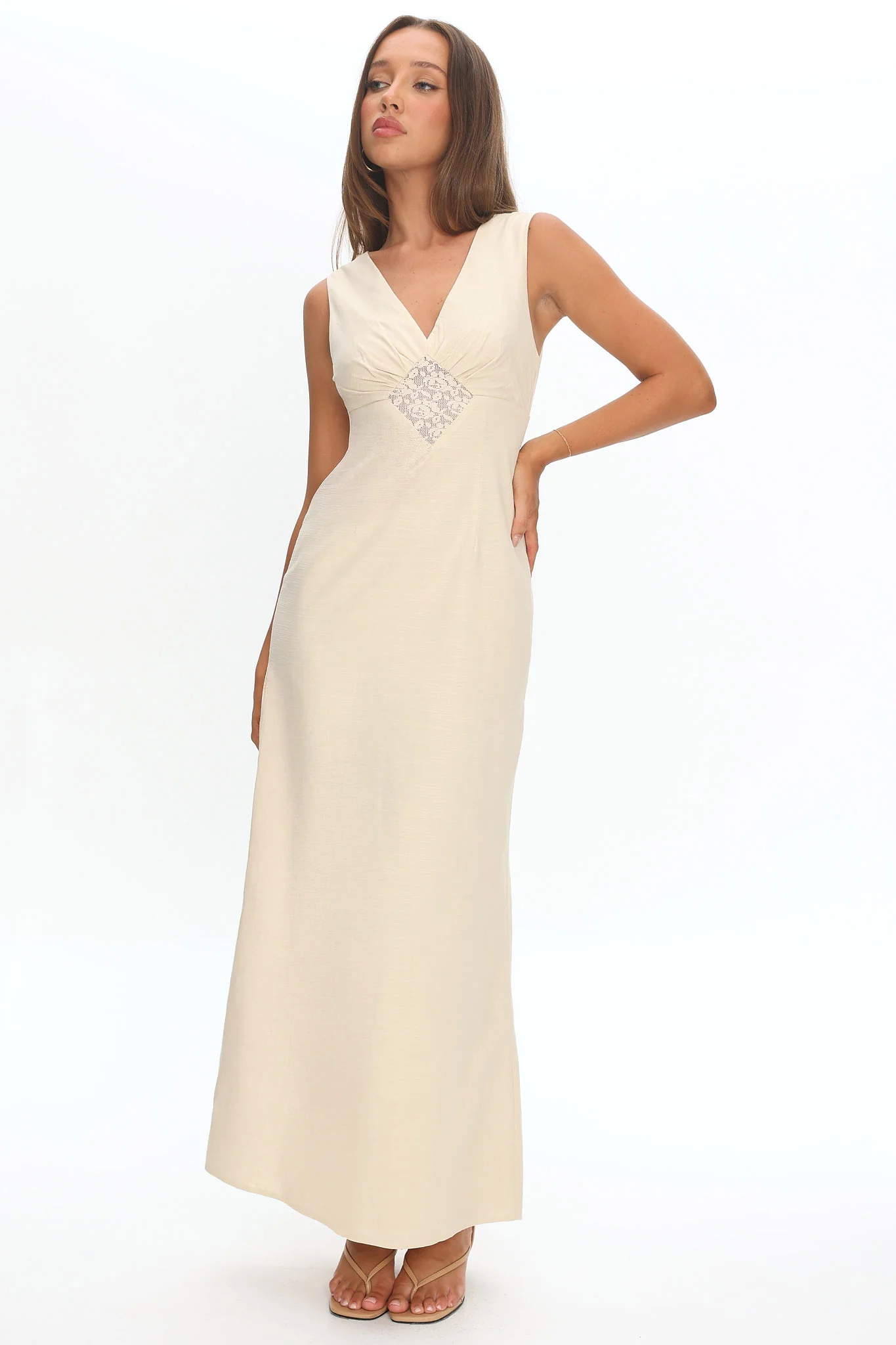 Perry Lace Insert Maxi Dress Vanilla - Image 5