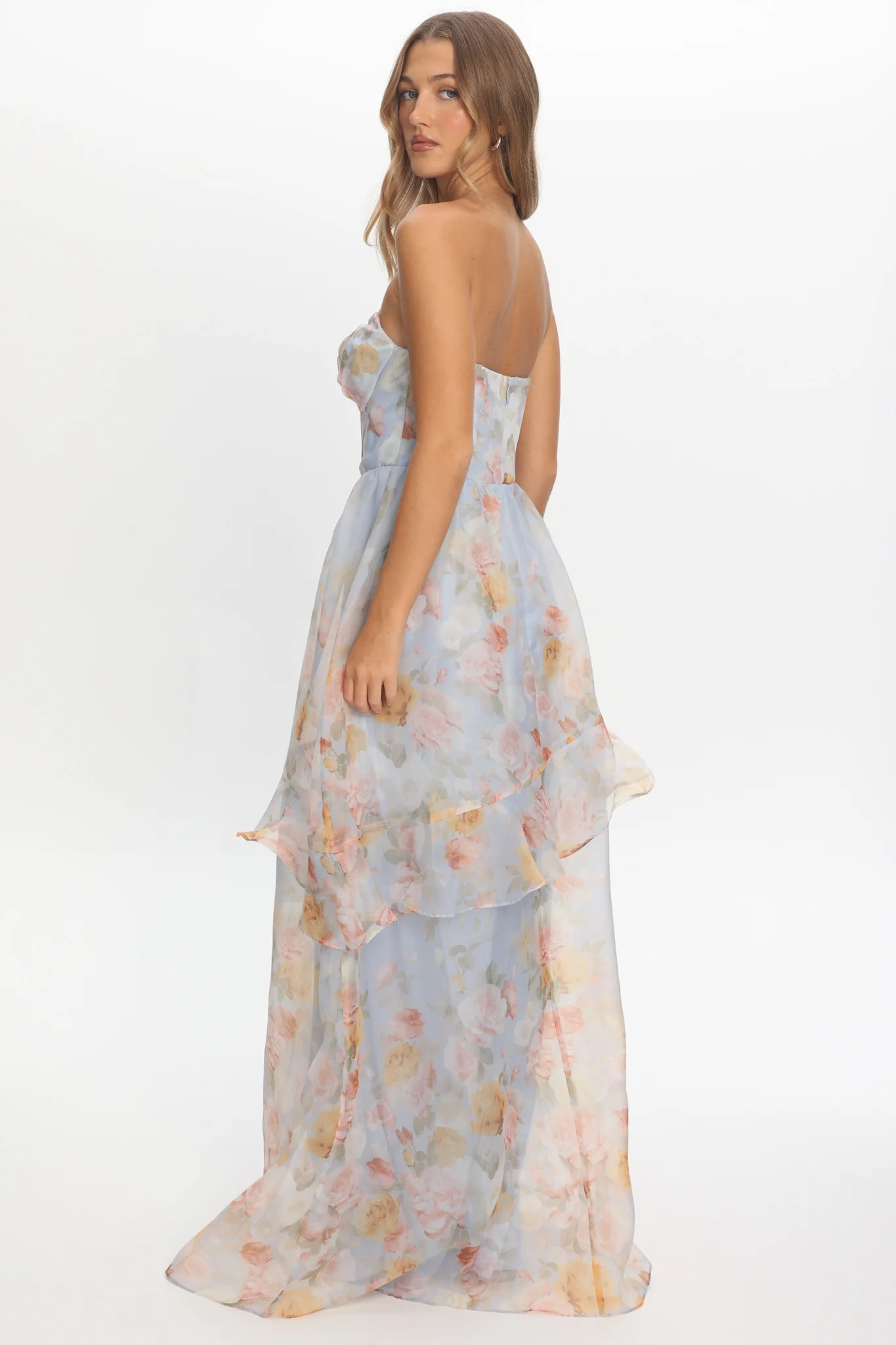 Petrice Asymmetric Layer Maxi Dress Floral Light Blue - Image 2