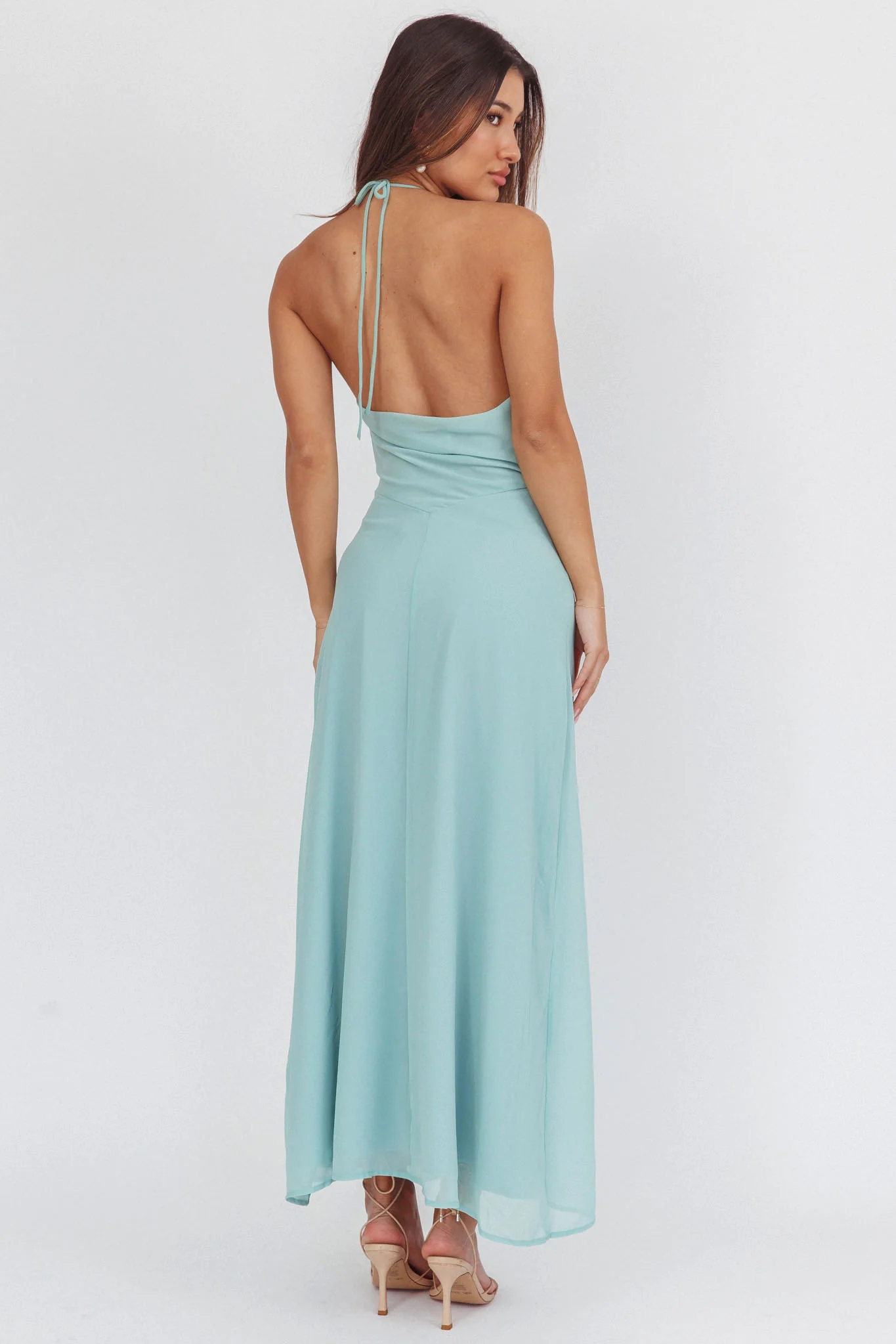 Petronilla Rosette Halterneck Maxi Dress Sage - Image 2
