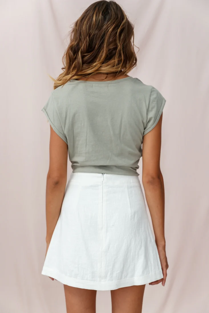 Pia Faux Placket Tortoise Shell Button Skirt White - Image 3