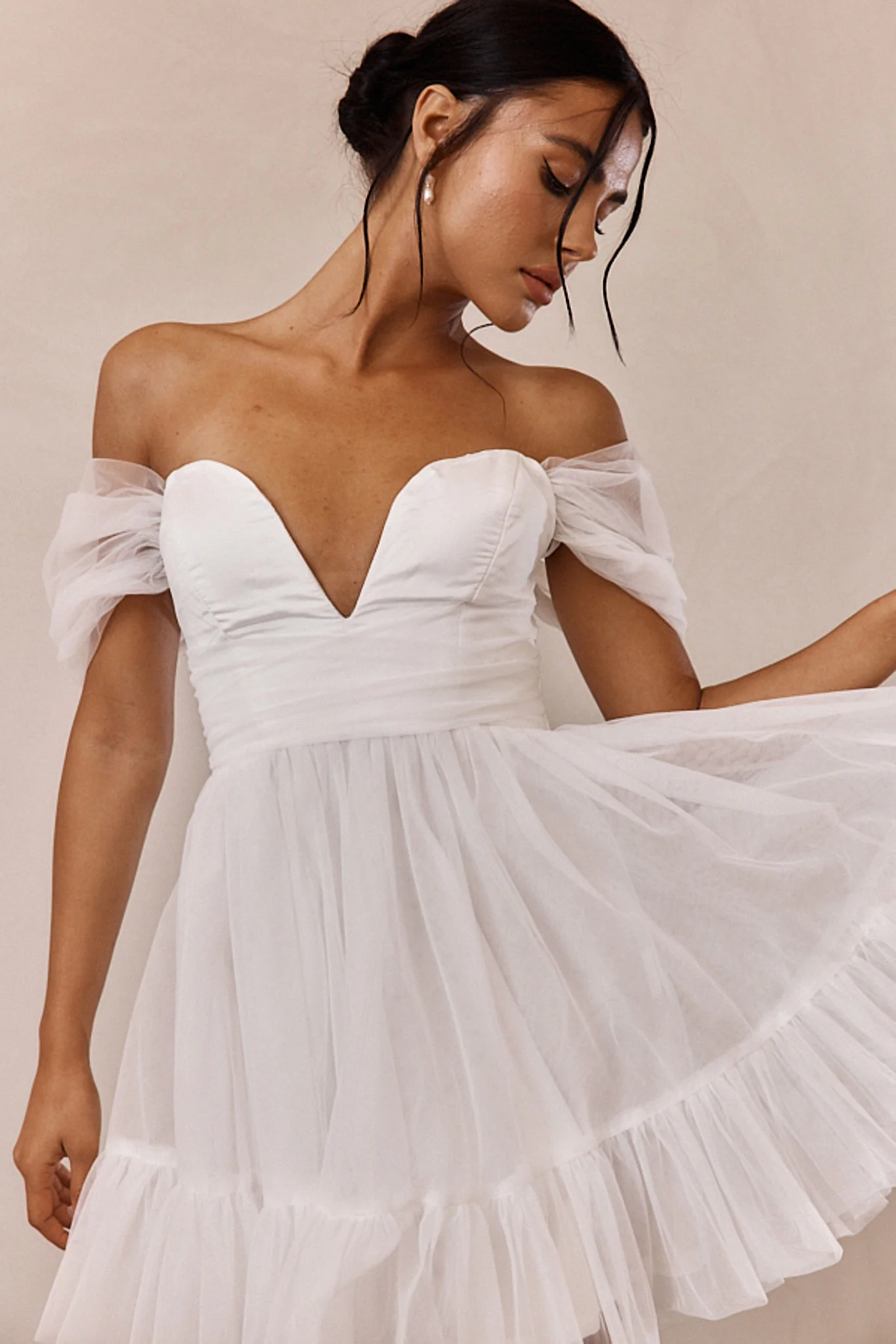 Pixi Off-Shoulder Lace-Up Back Mini Dress White - Image 5