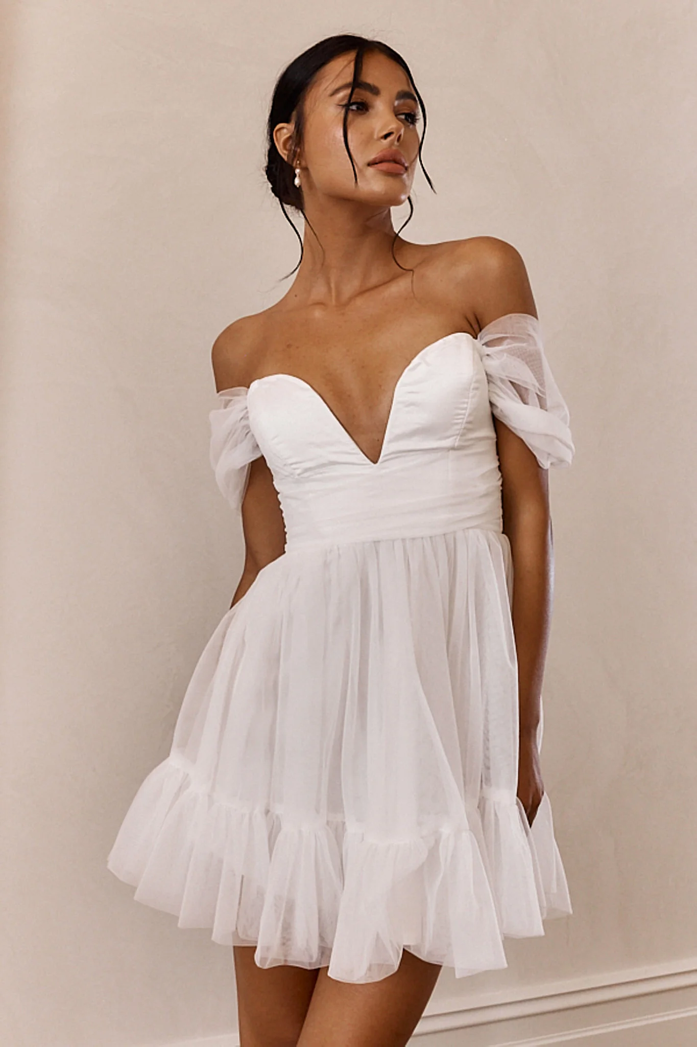 Pixi Off-Shoulder Lace-Up Back Mini Dress White - Image 6