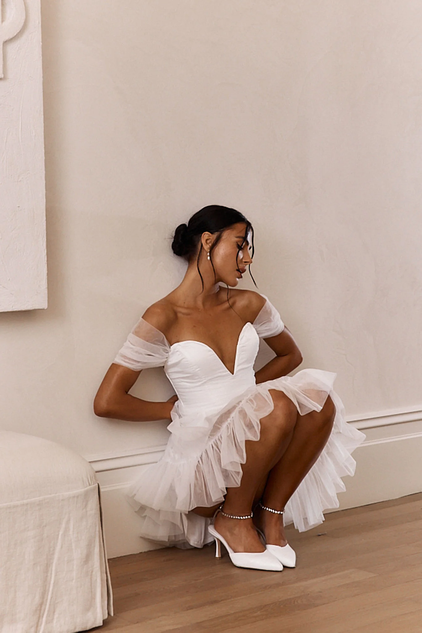 Pixi Off-Shoulder Lace-Up Back Mini Dress White - Image 7