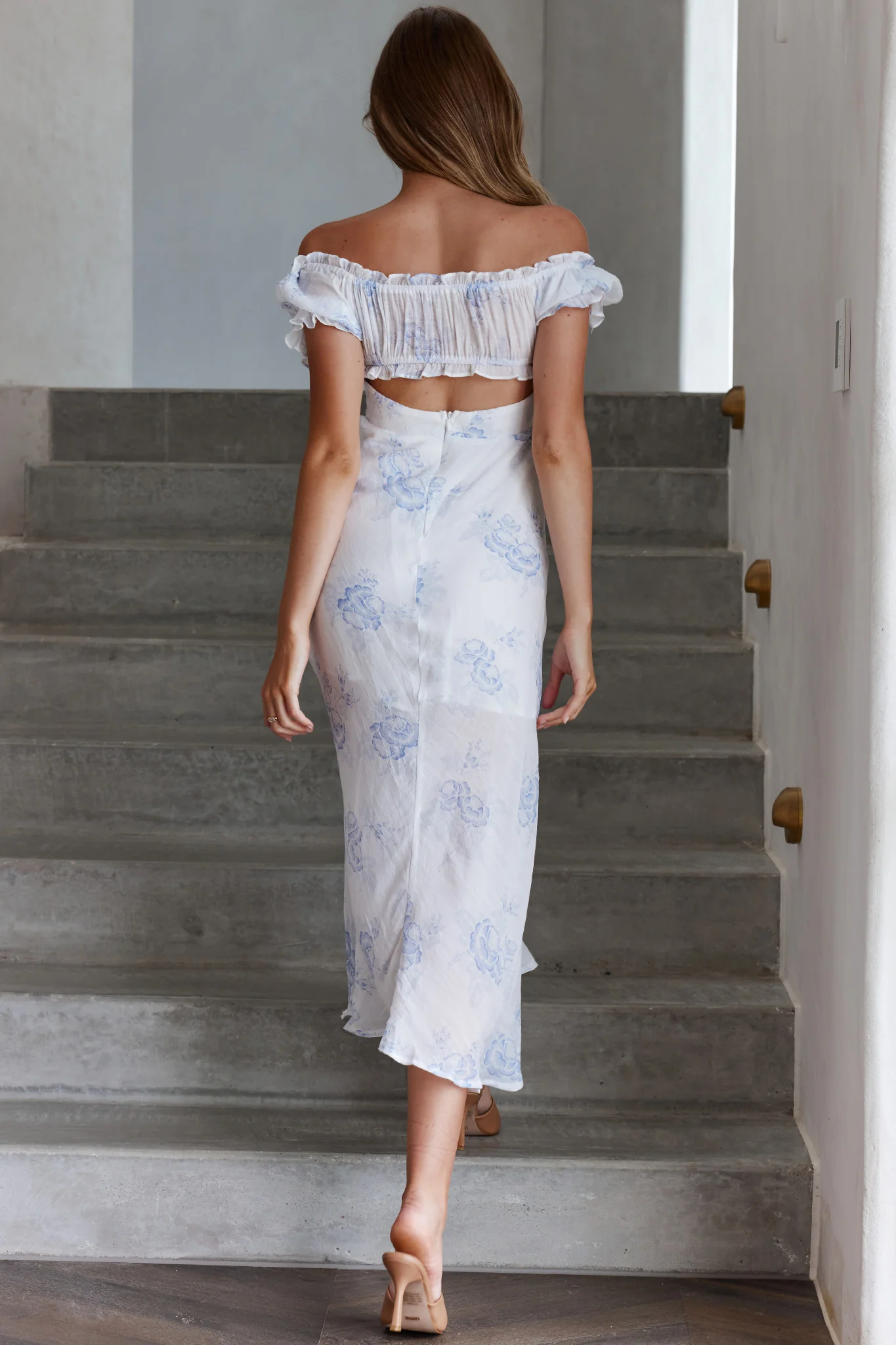 Pixie Puff Sleeve Midi Dress Floral Blue - Image 7