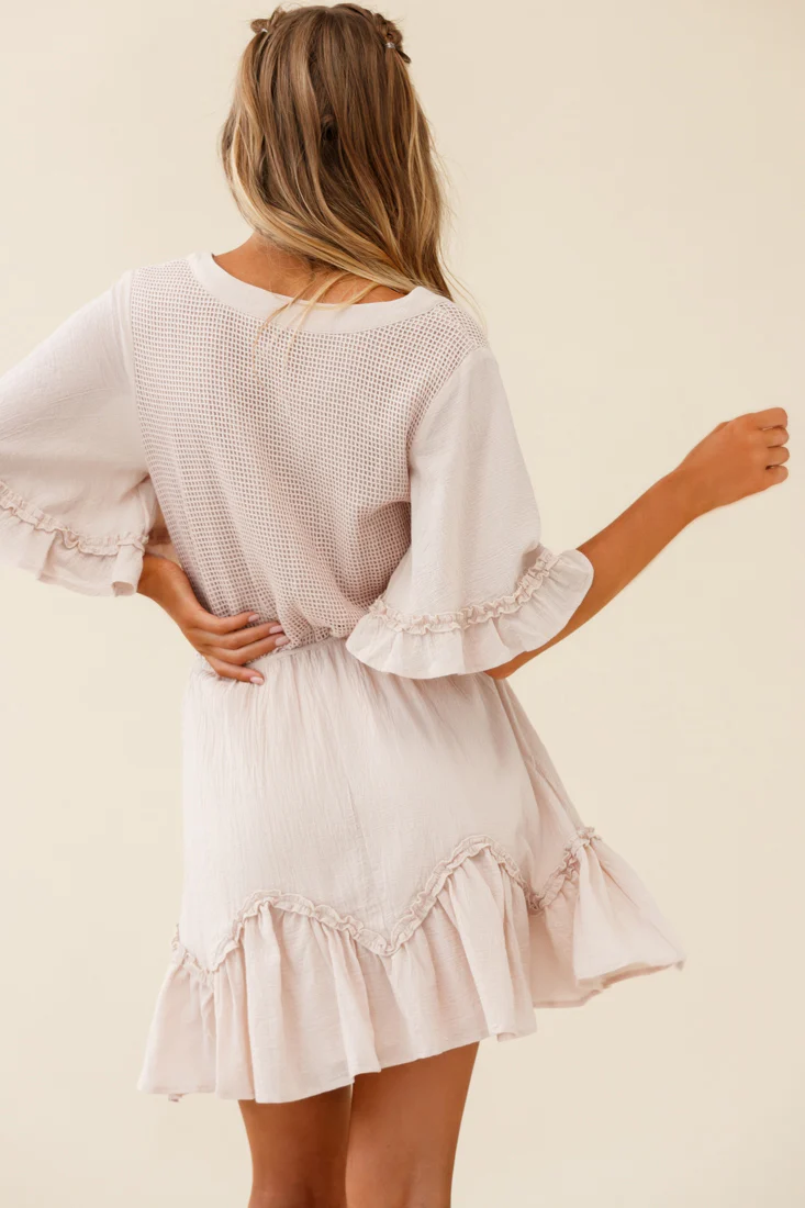 Play It Again Bust Placket Mesh Detail Dress Beige - Image 2