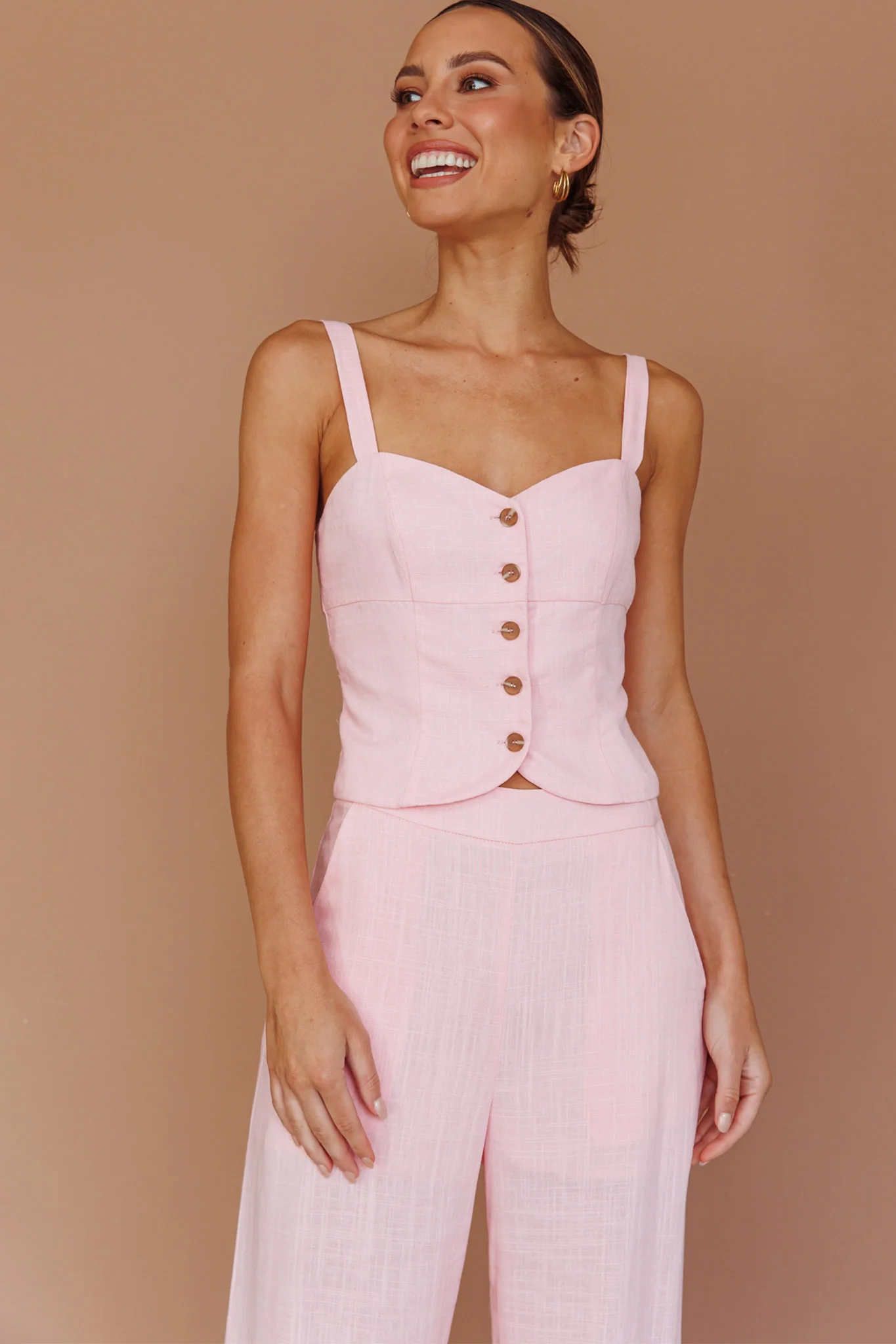 Play It Cool Button Up Top Pink - Image 4