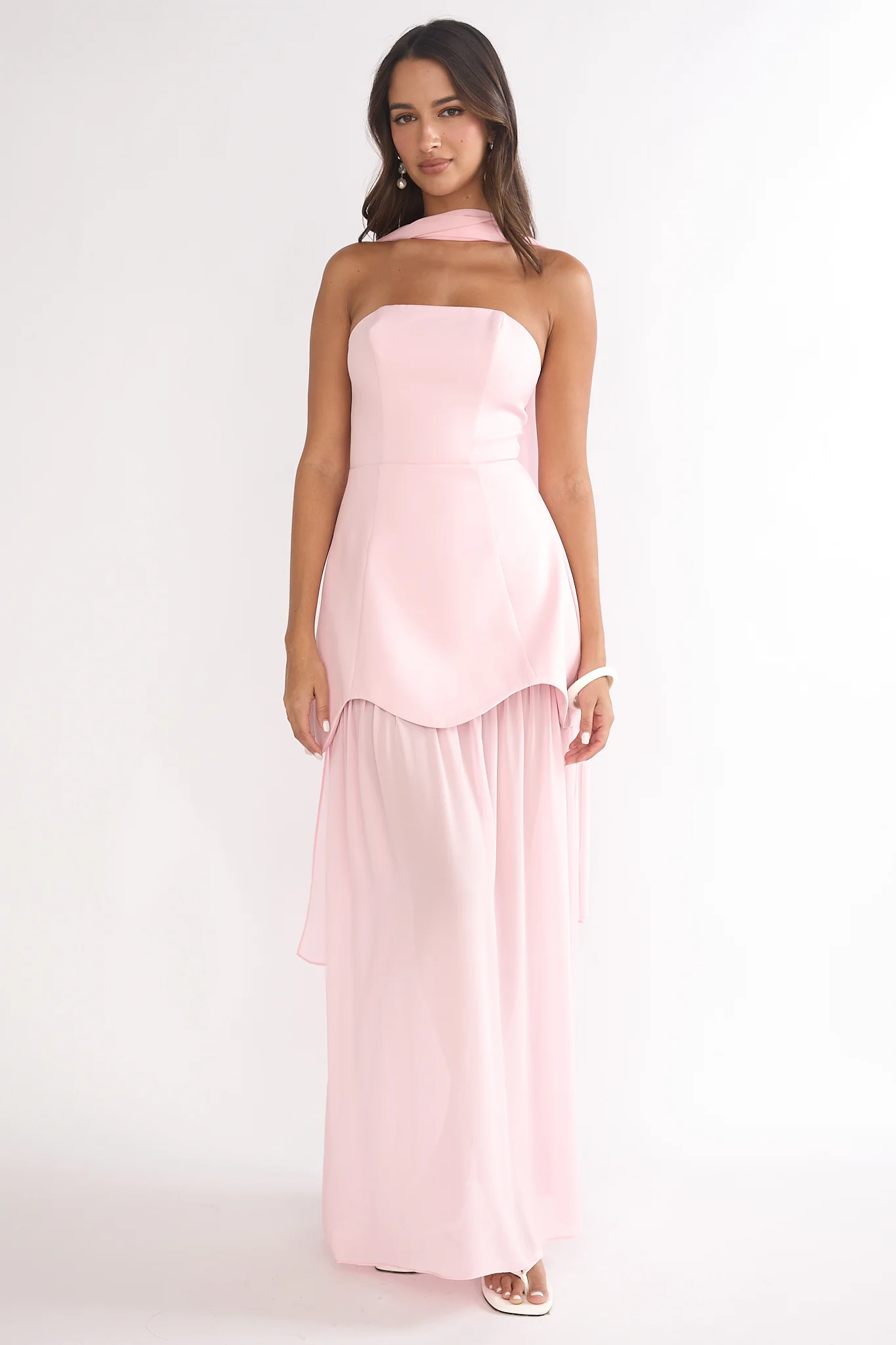 Poema Scalloped Sheer Hem Maxi Dress Pink - Image 2