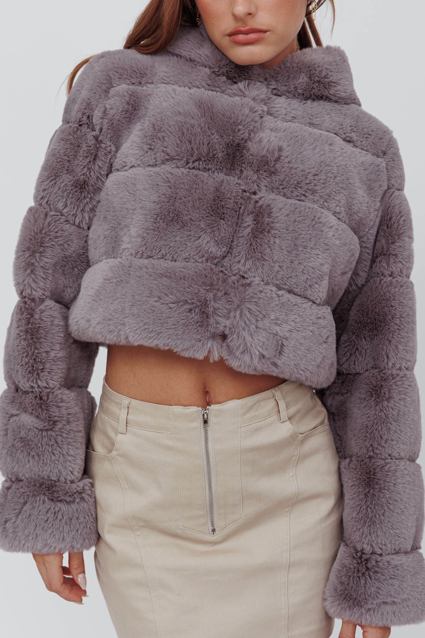 Polina Hooded Faux Fur Jacket Grey - Image 3