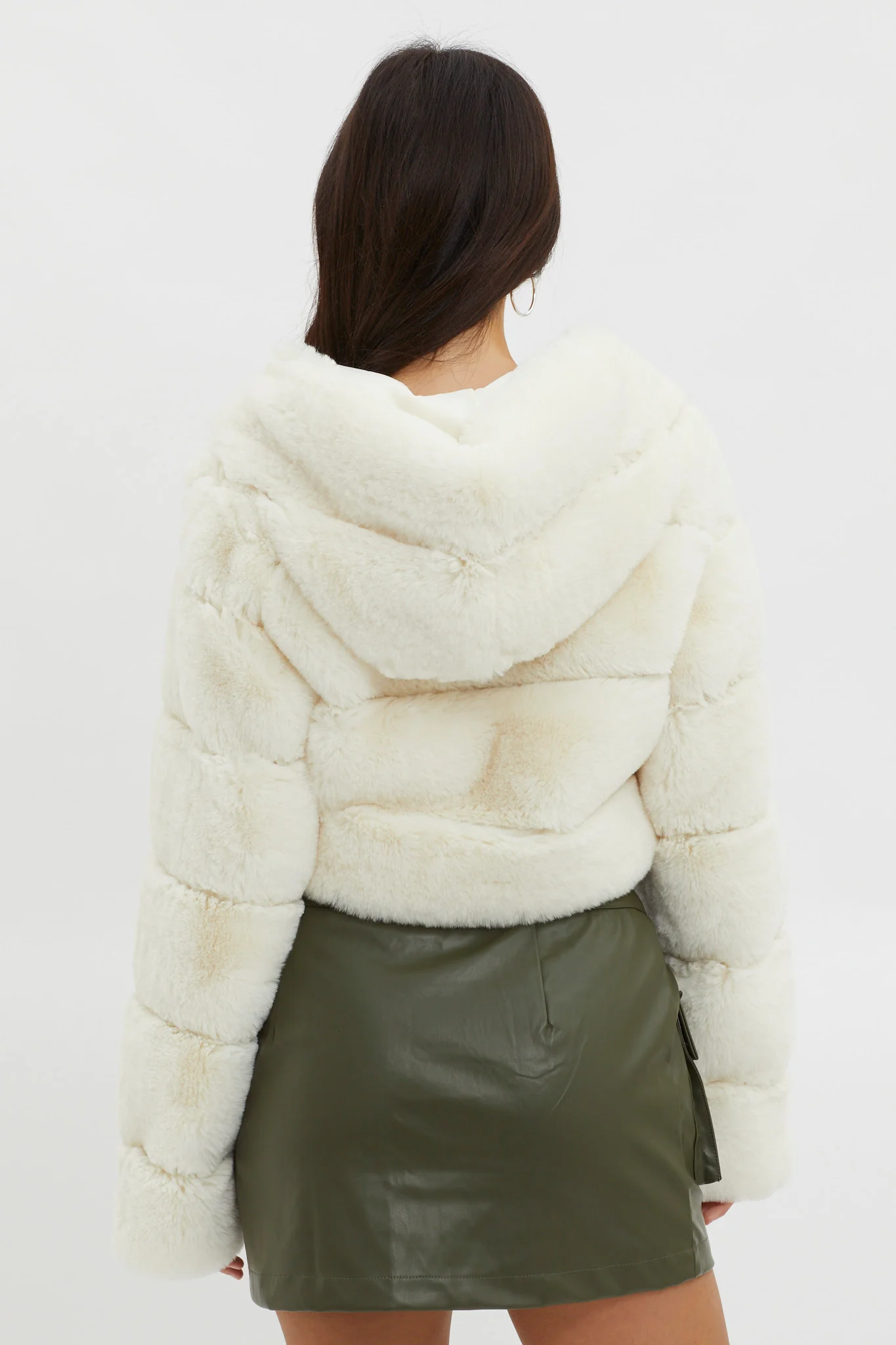 Polina Hooded Faux Fur Jacket Ivory - Image 2