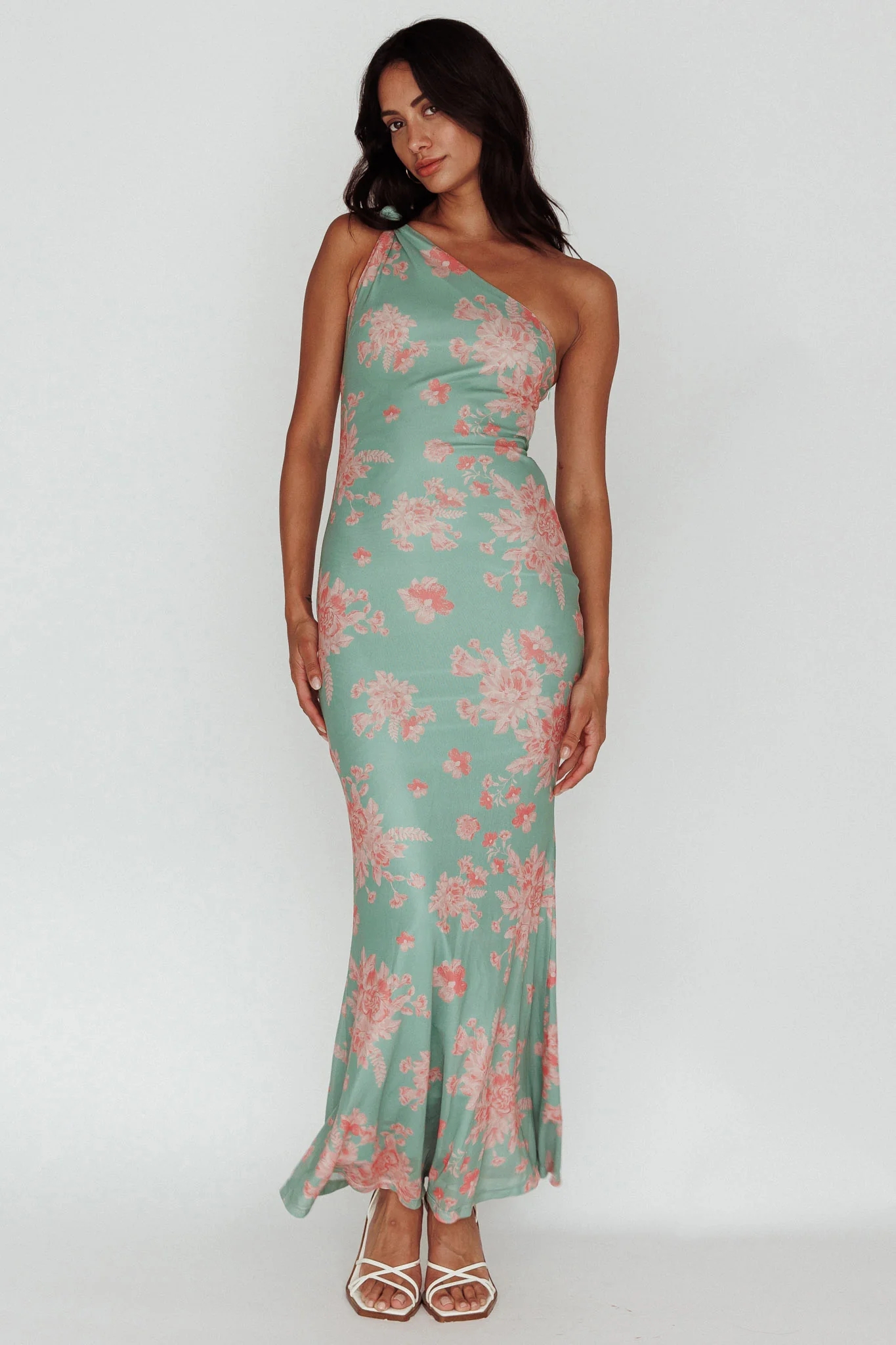 Portland One-Shoulder Jersey Maxi Dress Floral Green - Image 3