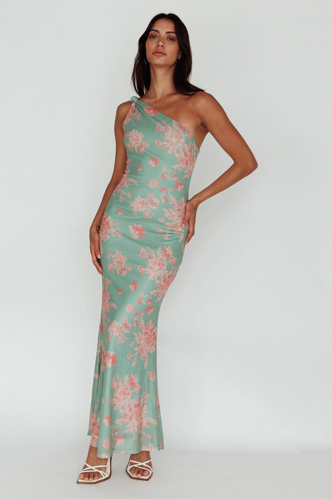 Portland One-Shoulder Jersey Maxi Dress Floral Green - Image 5