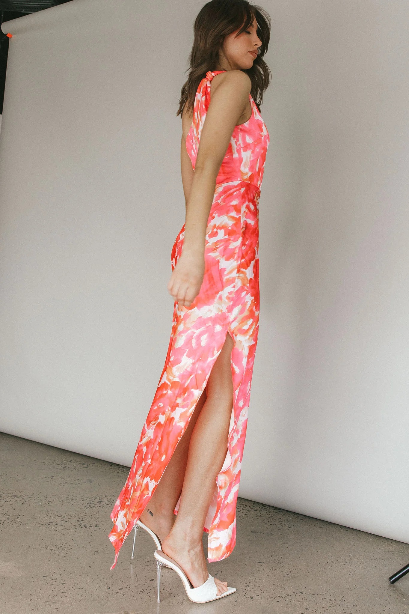 Portland One-Shoulder Maxi Dress Floral Pink - Image 5
