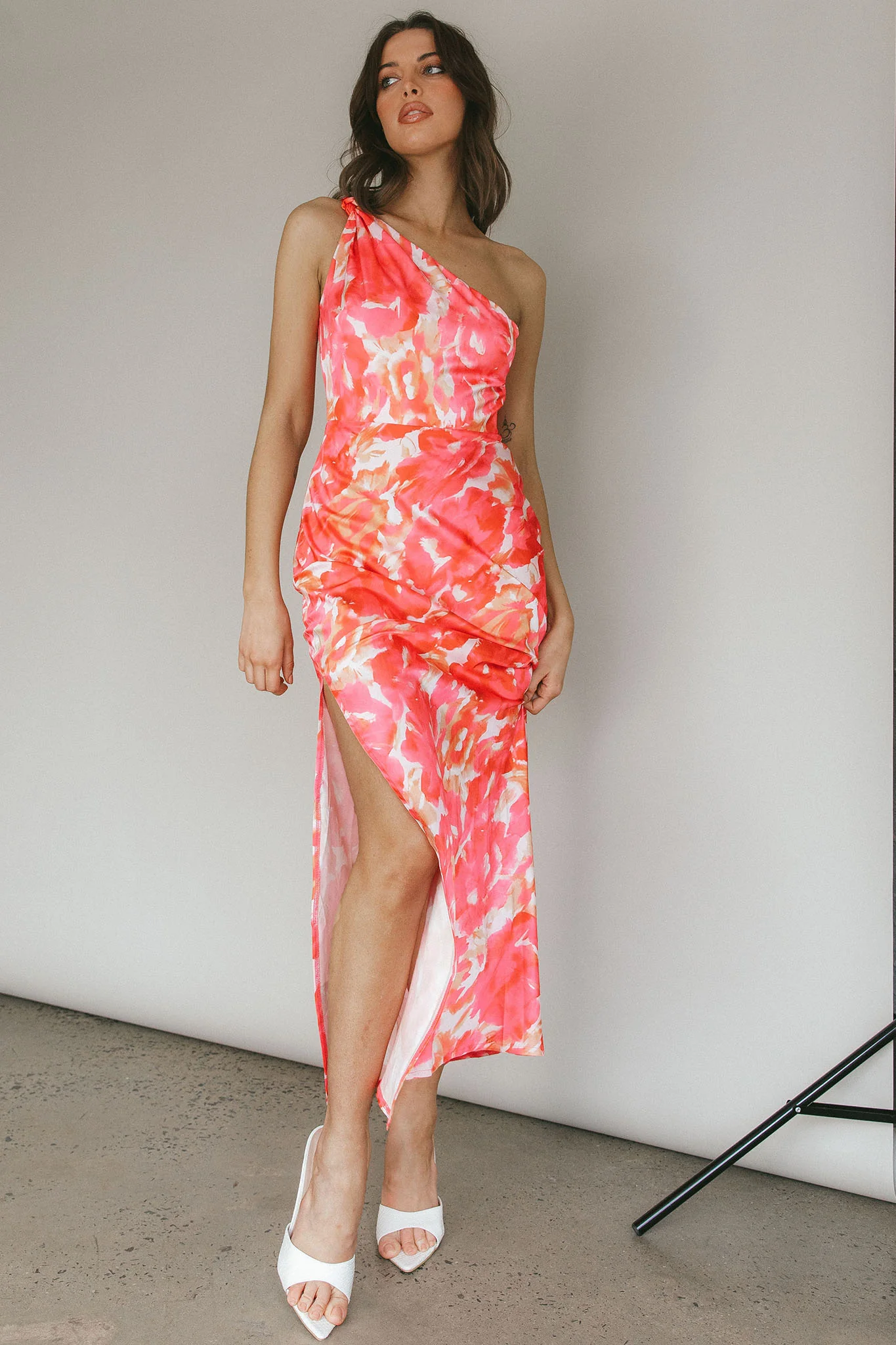 Portland One-Shoulder Maxi Dress Floral Pink - Image 7
