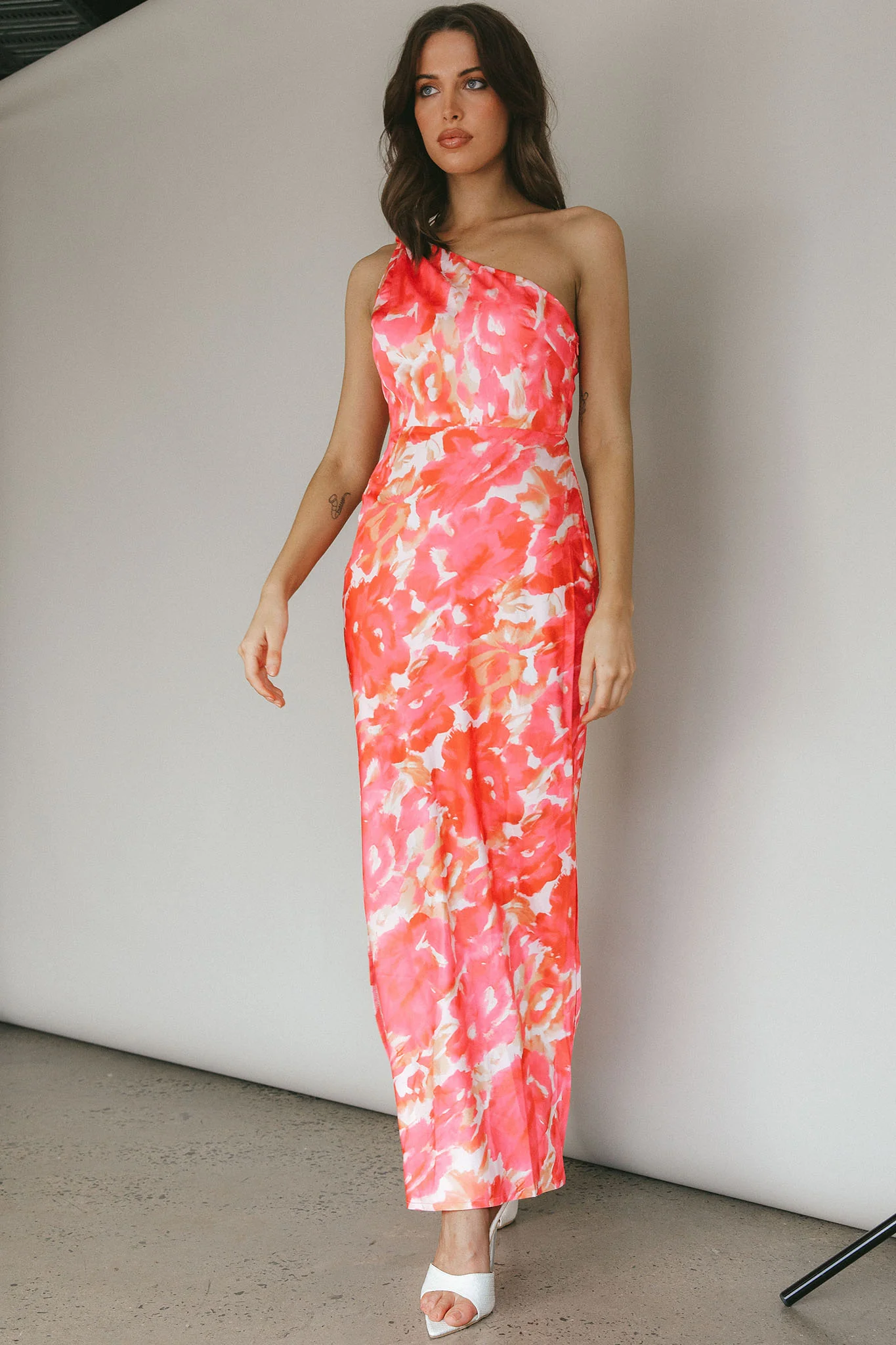 Portland One-Shoulder Maxi Dress Floral Pink - Image 8