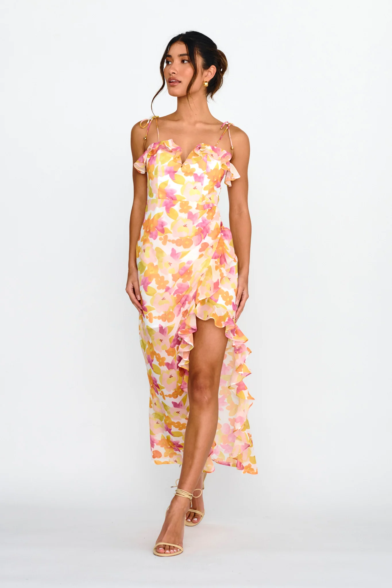 Portofino Cut-Out Split Midi Dress Floral Red - Image 5