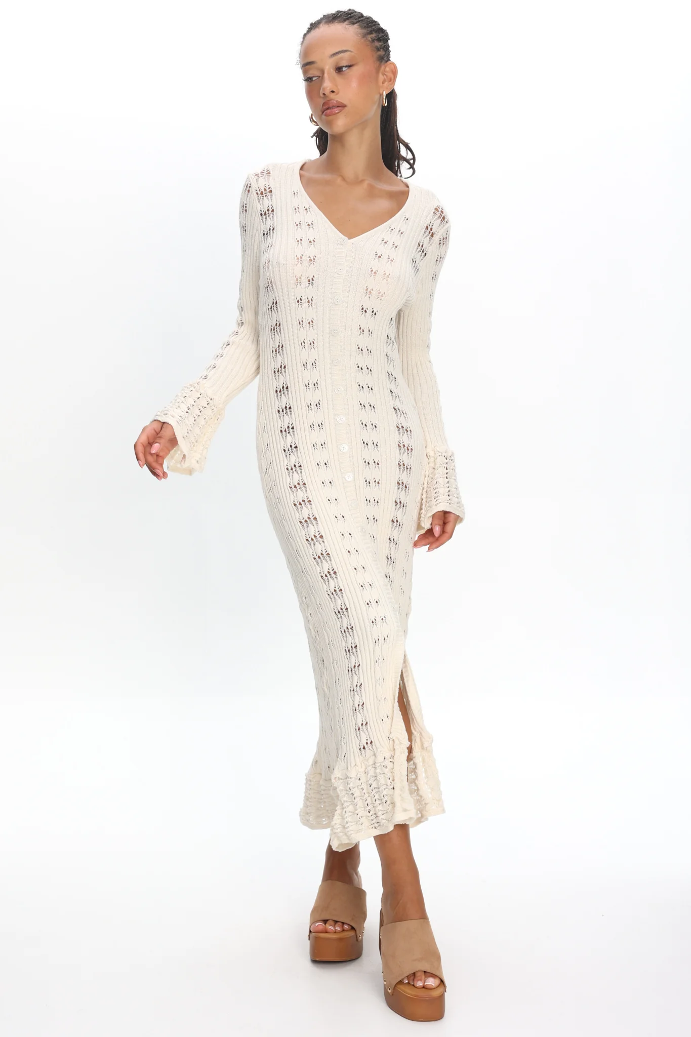 Portside Long Sleeve Knit Maxi Dress Cream - Image 2
