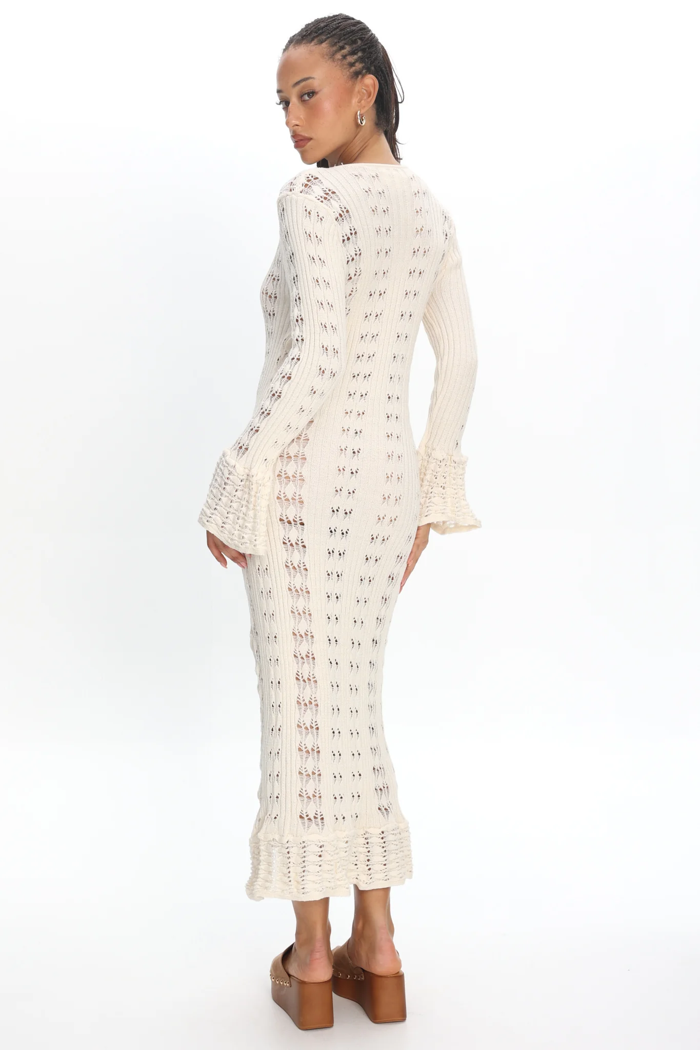 Portside Long Sleeve Knit Maxi Dress Cream - Image 3