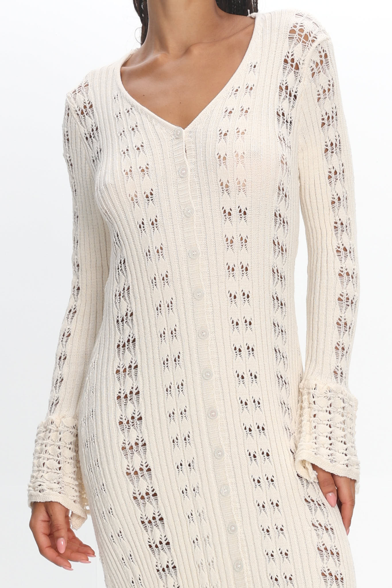 Portside Long Sleeve Knit Maxi Dress Cream - Image 4