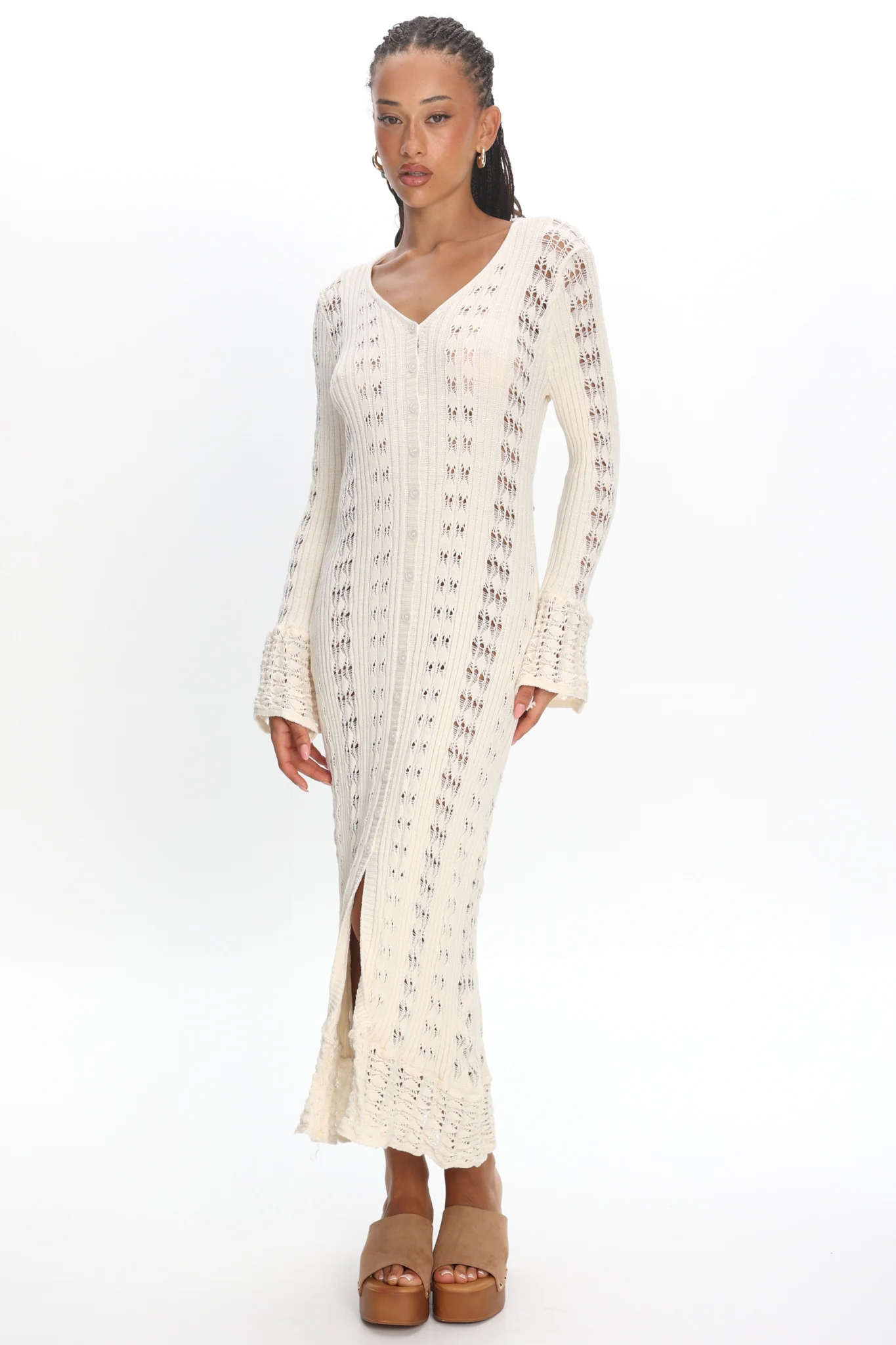 Portside Long Sleeve Knit Maxi Dress Cream - Image 5