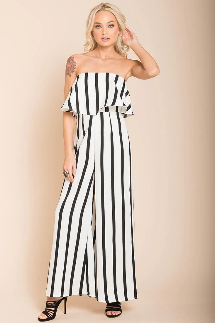 Posh Pin Stripe Ruffle Jumpsuit White - Image 2