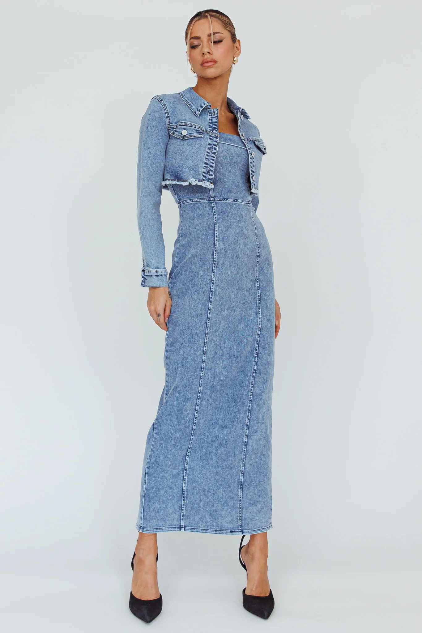 Press Play Strapless Maxi Dress Denim Blue - Image 6