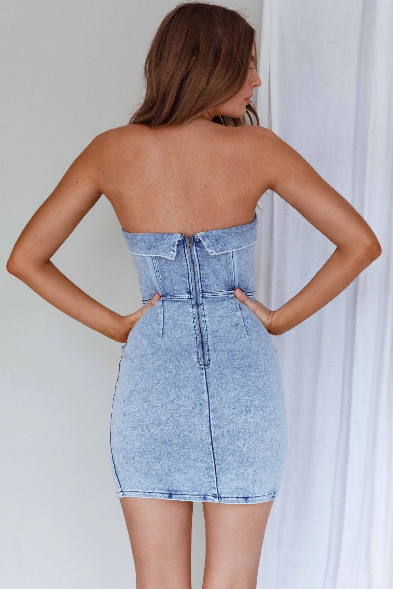 Press Play Strapless Mini Dress Denim Blue - Image 2