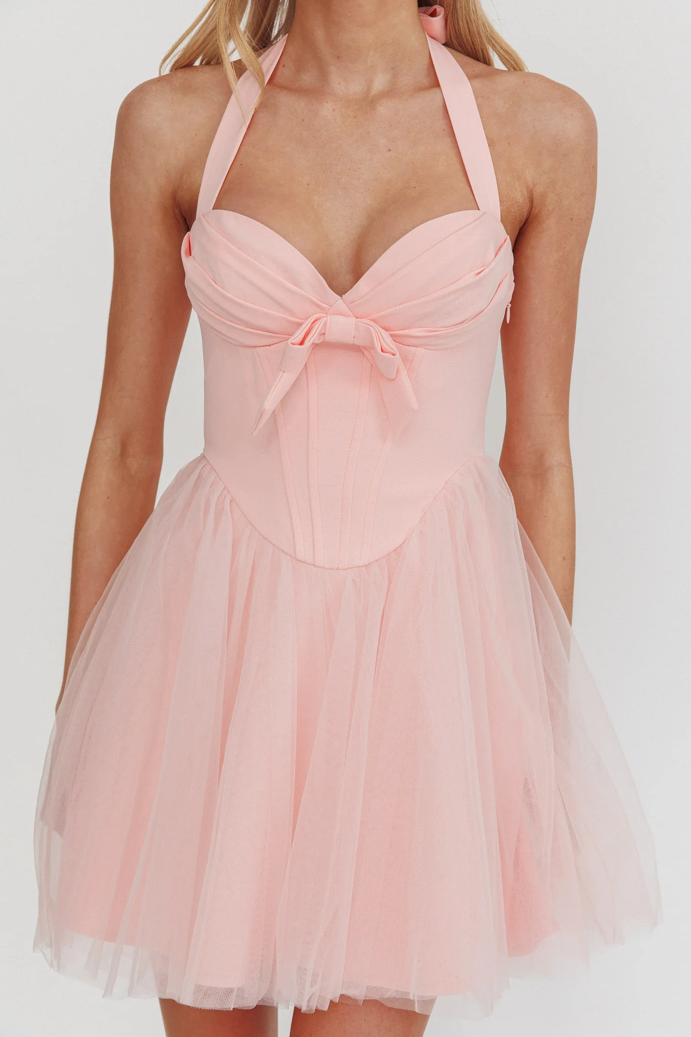 Princessa Sweetheart Neckline Halter Mini Dress Pink - Image 3