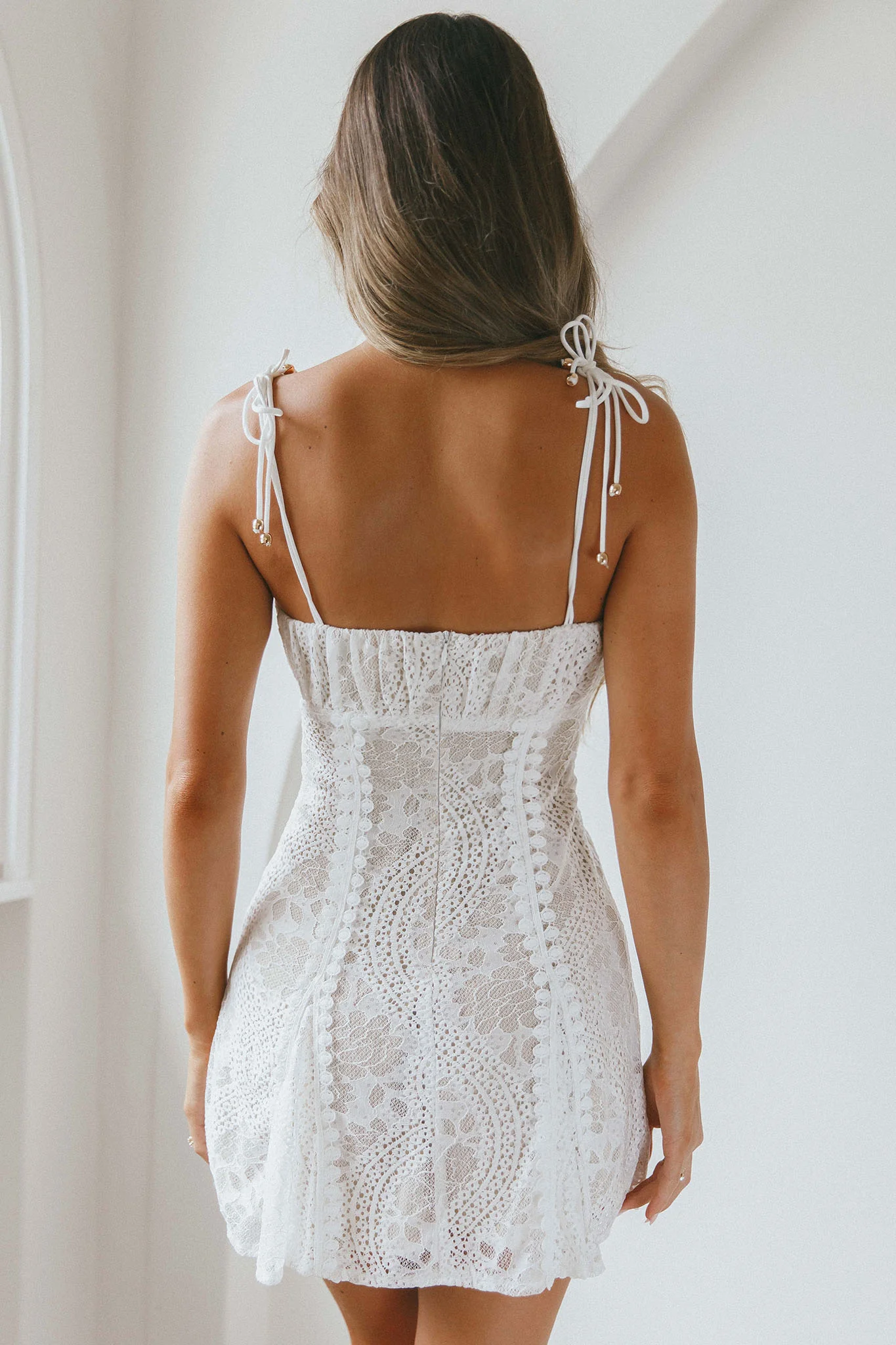 Promise Me Ruched Bust Godet Dress Lace White - Image 6