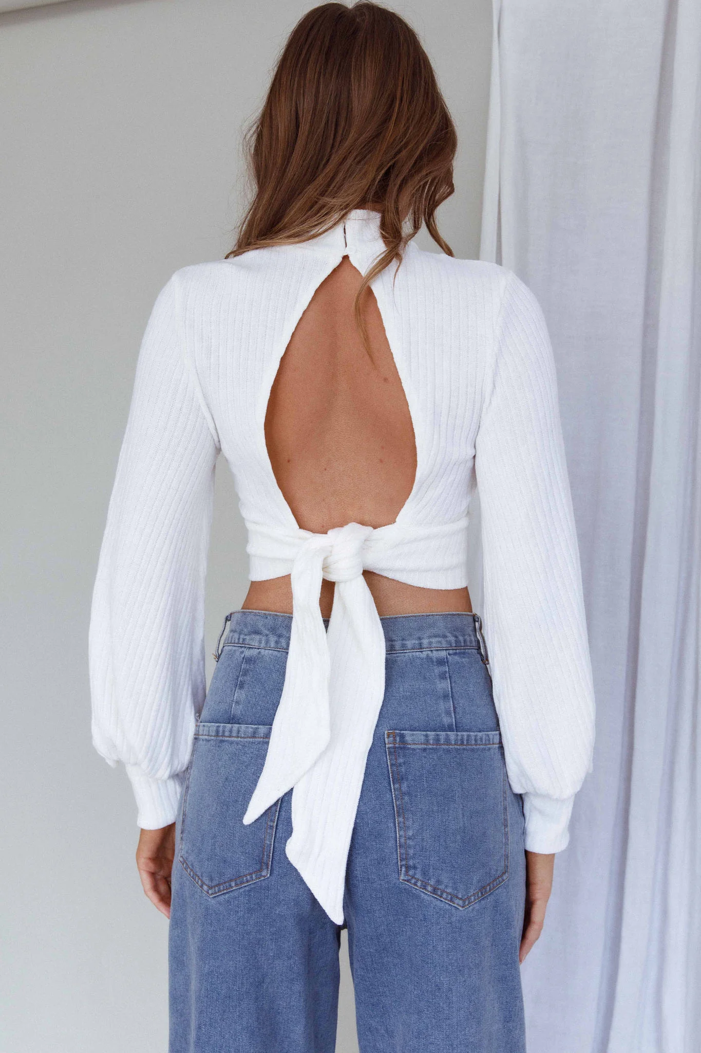 Prove It Keyhole Front Backless Knit Crop Top White - Image 2