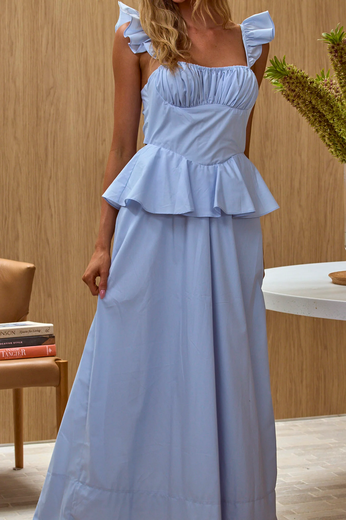 Provence Bloom Peplum Maxi Dress Blue - Image 4