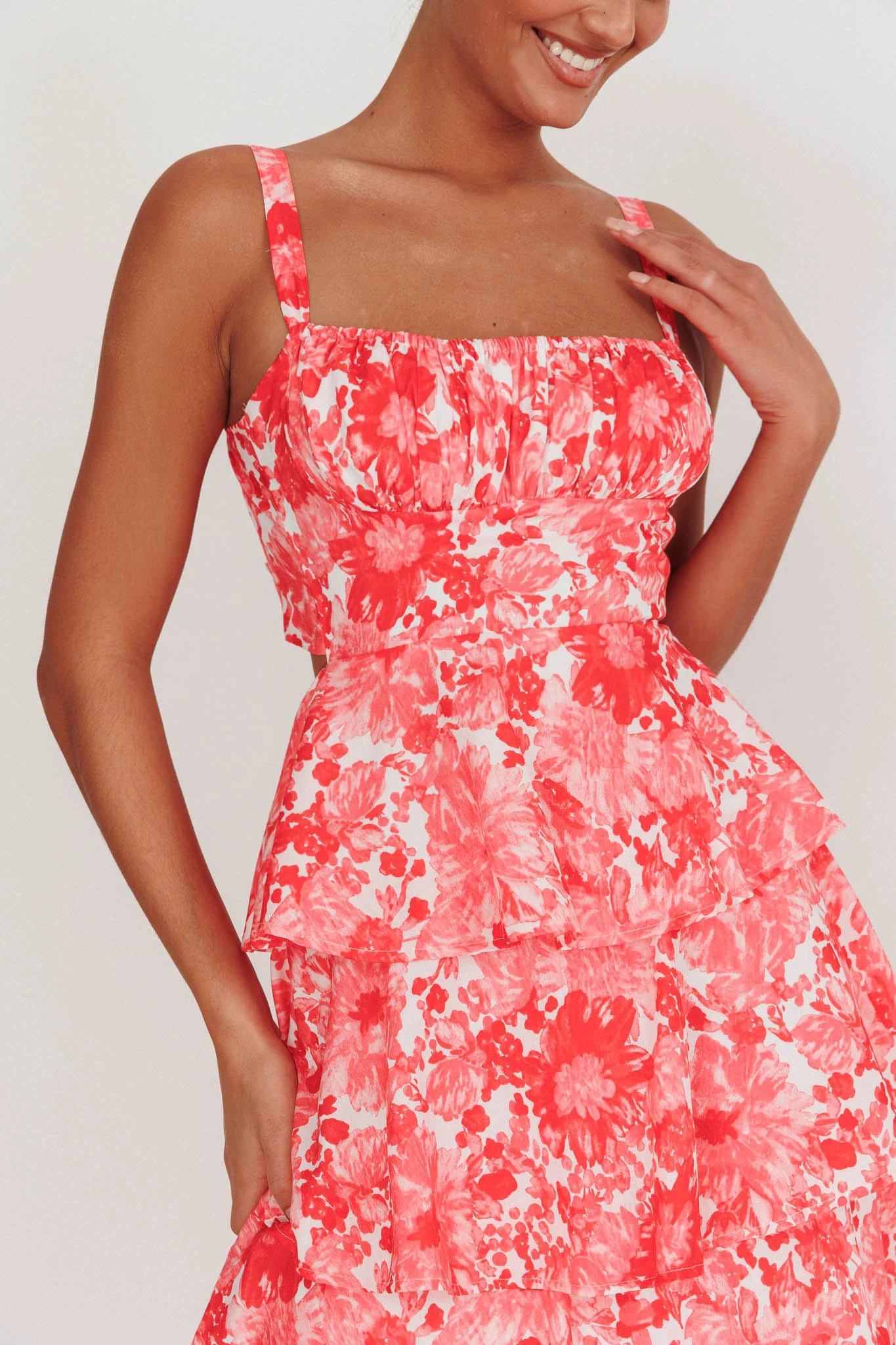 Provence Bloom Tiered Floral Maxi Dress Pink - Image 3