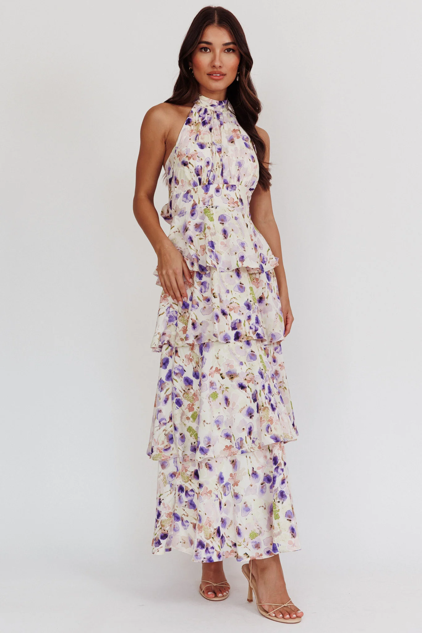 Provence Bloom Tiered Halterneck Dress Blue - Image 5