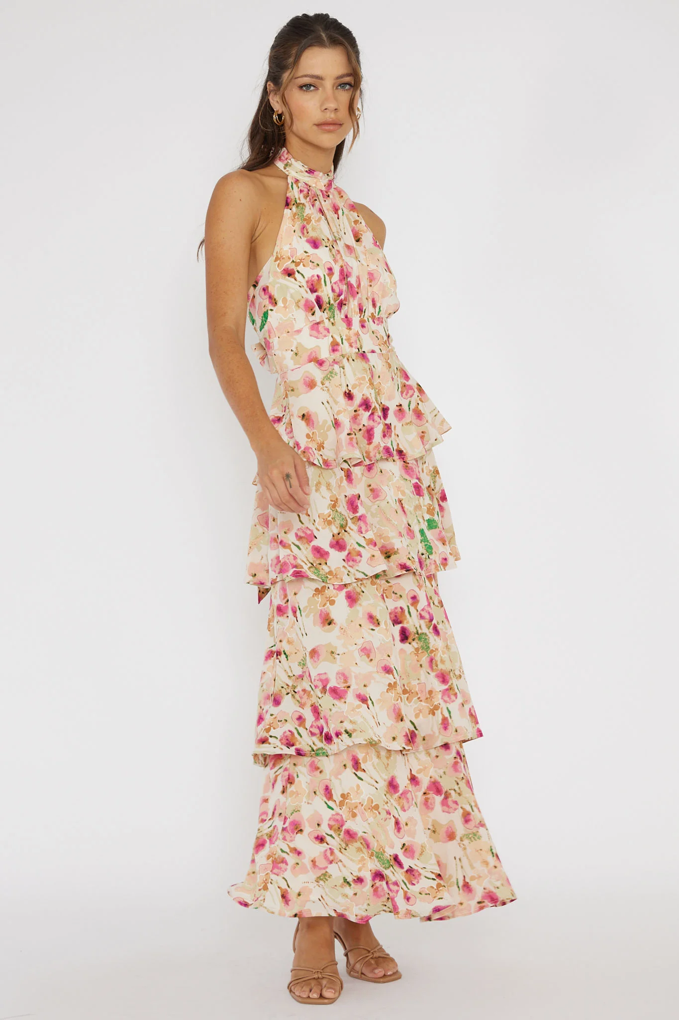 Provence Bloom Tiered Halterneck Dress Pink - Image 3